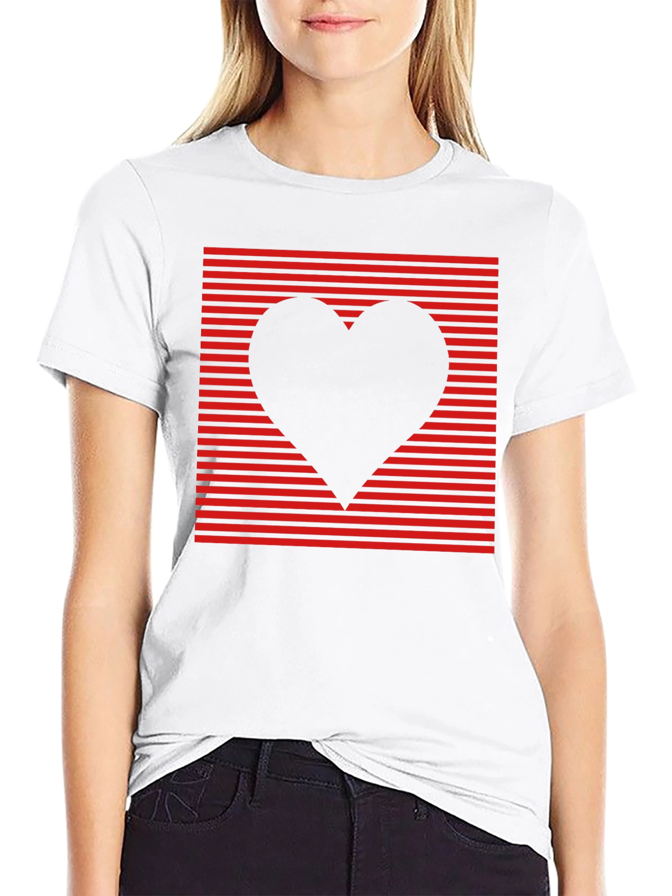 Heart Stripe Graphic T-Shirt - Bold Black Design