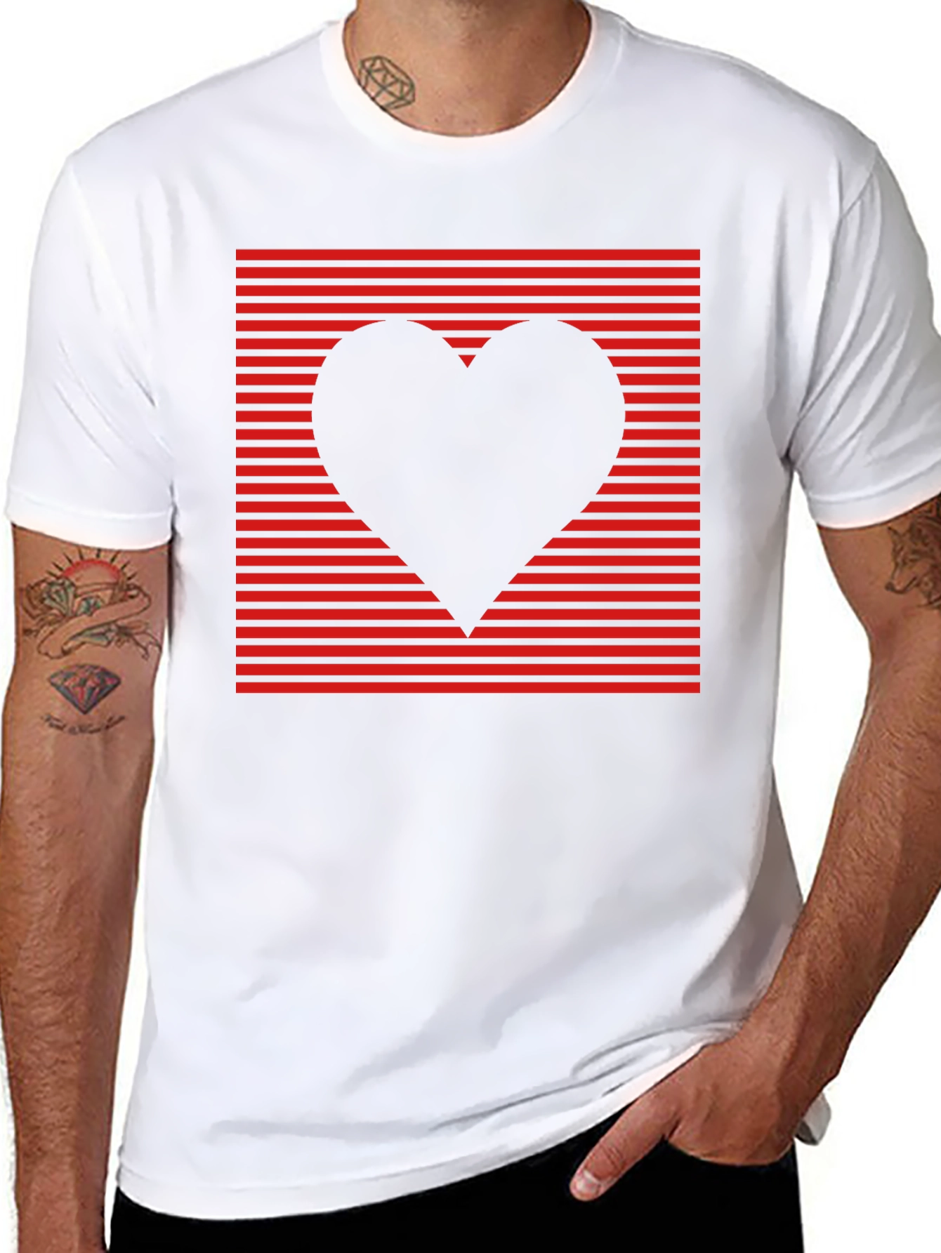 Heart Stripe Graphic T-Shirt - Bold Black Design
