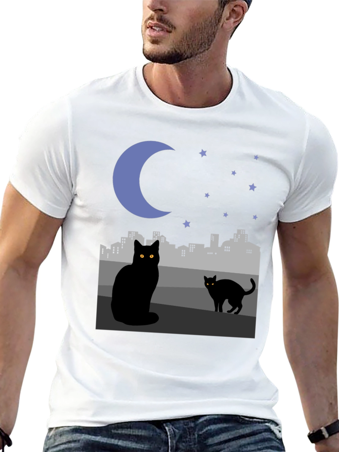 Black Cat Cityscape Graphic Tee