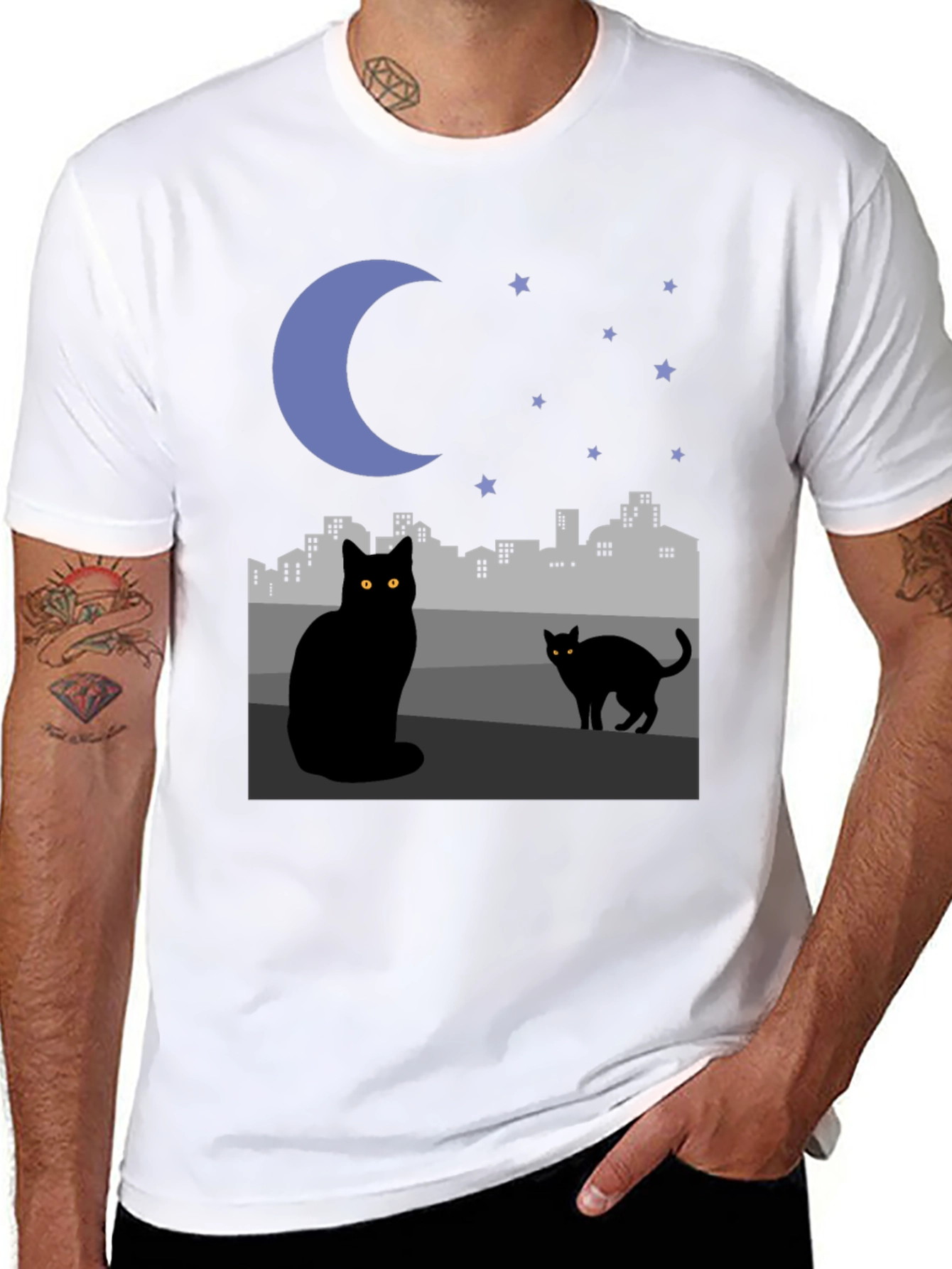 Black Cat Cityscape Graphic Tee
