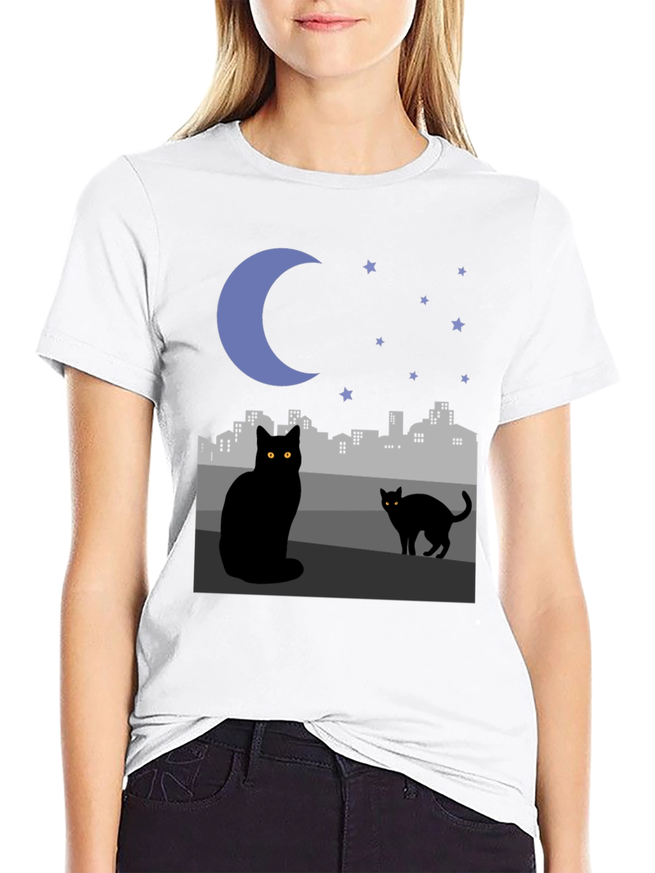 Black Cat Cityscape Graphic Tee