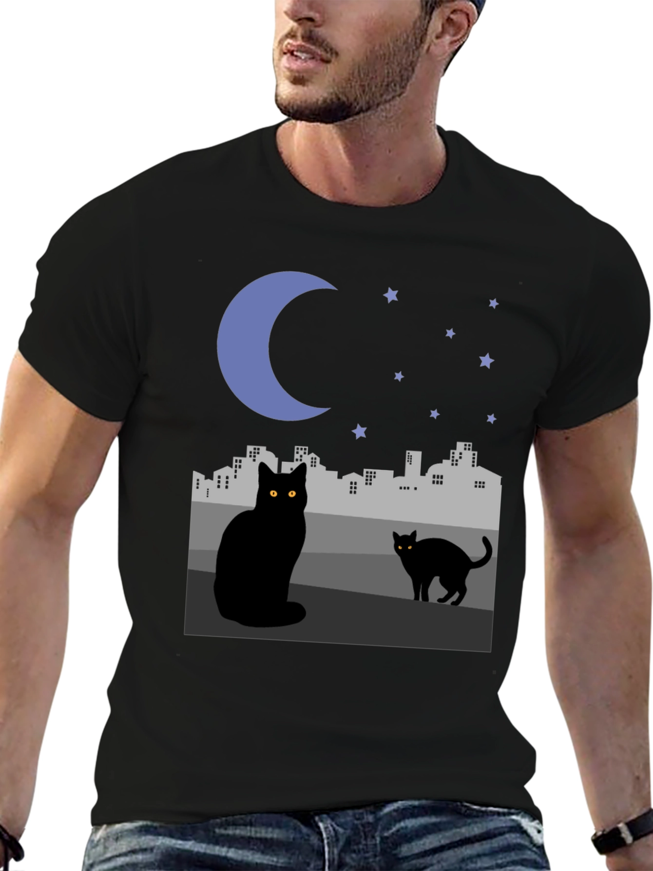 Black Cat Cityscape Graphic Tee