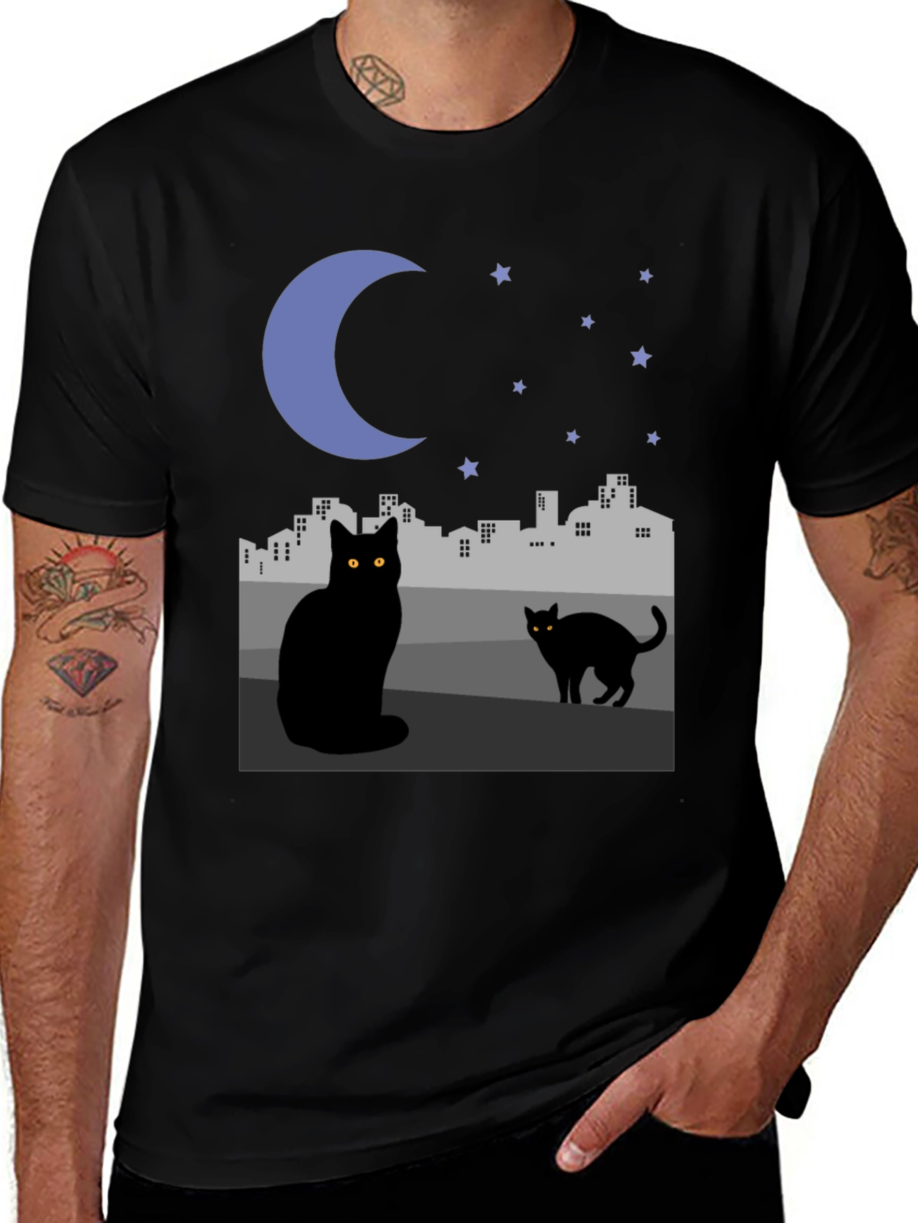 Black Cat Cityscape Graphic Tee