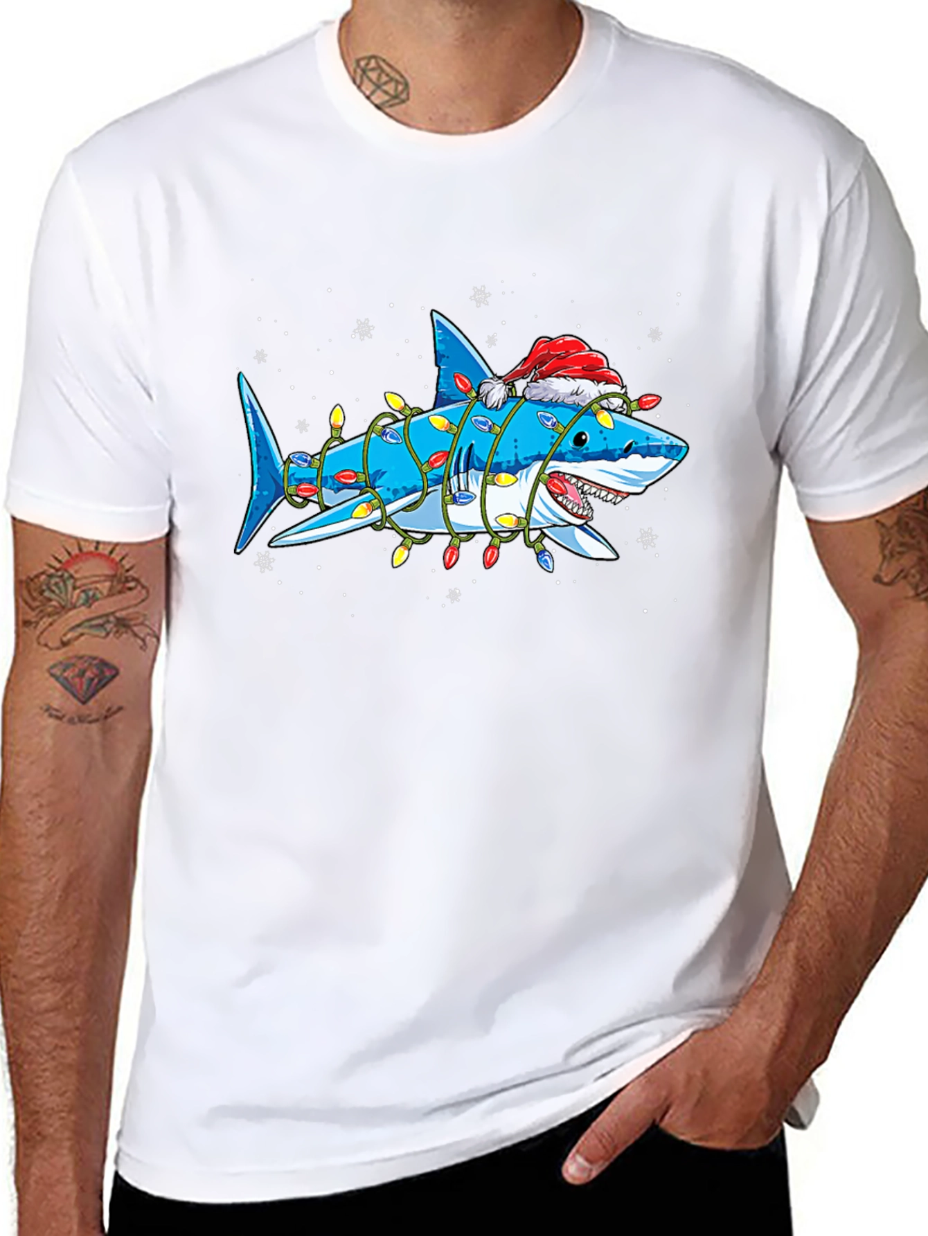 Christmas Shark T-Shirt with Holiday Lights