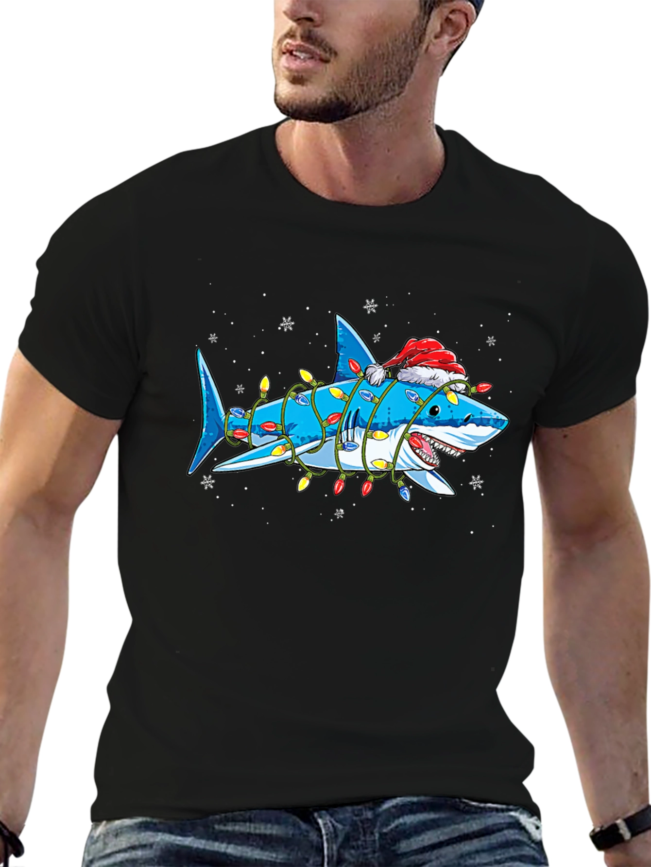 Christmas Shark T-Shirt with Holiday Lights