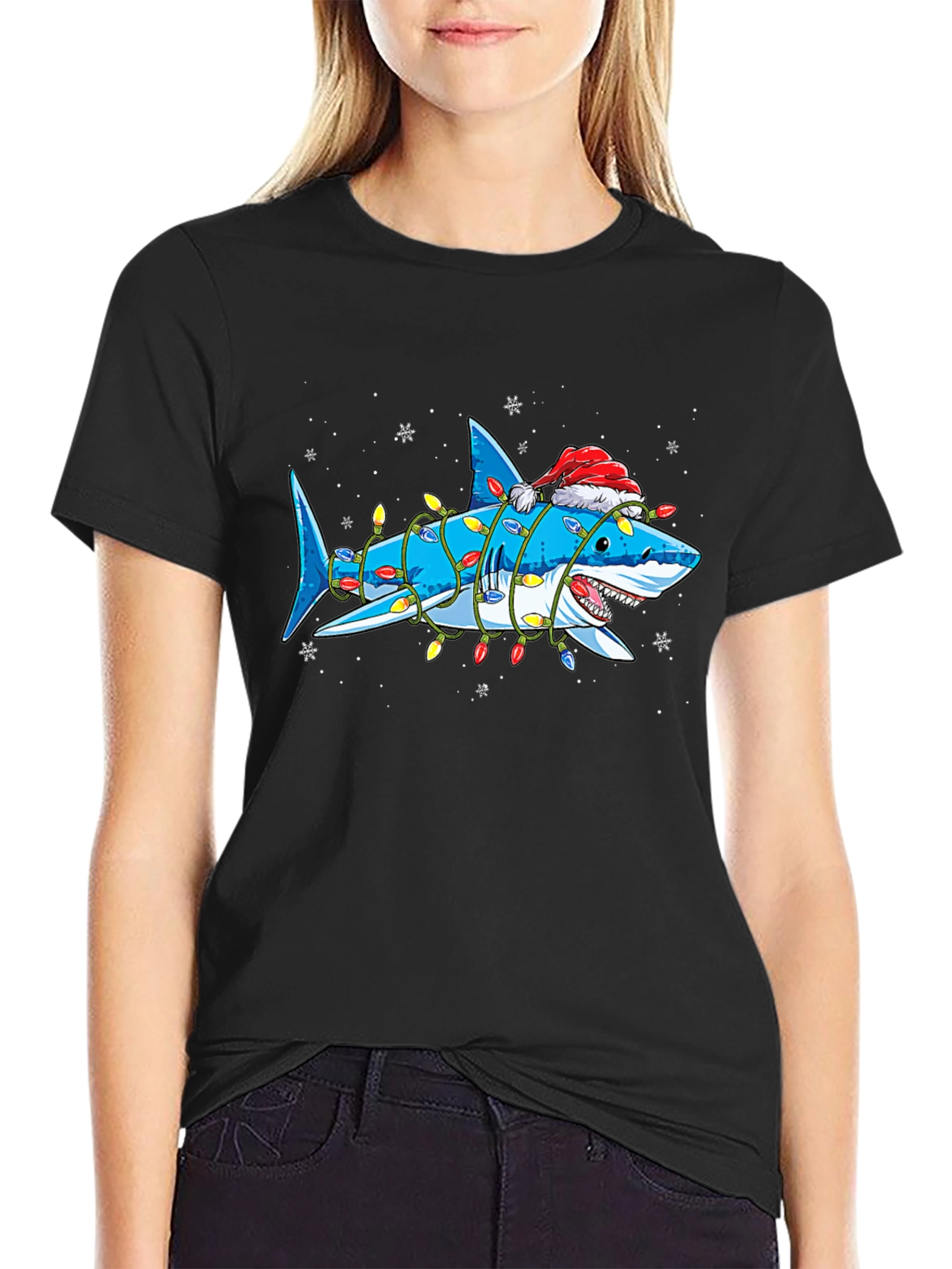 Christmas Shark T-Shirt with Holiday Lights