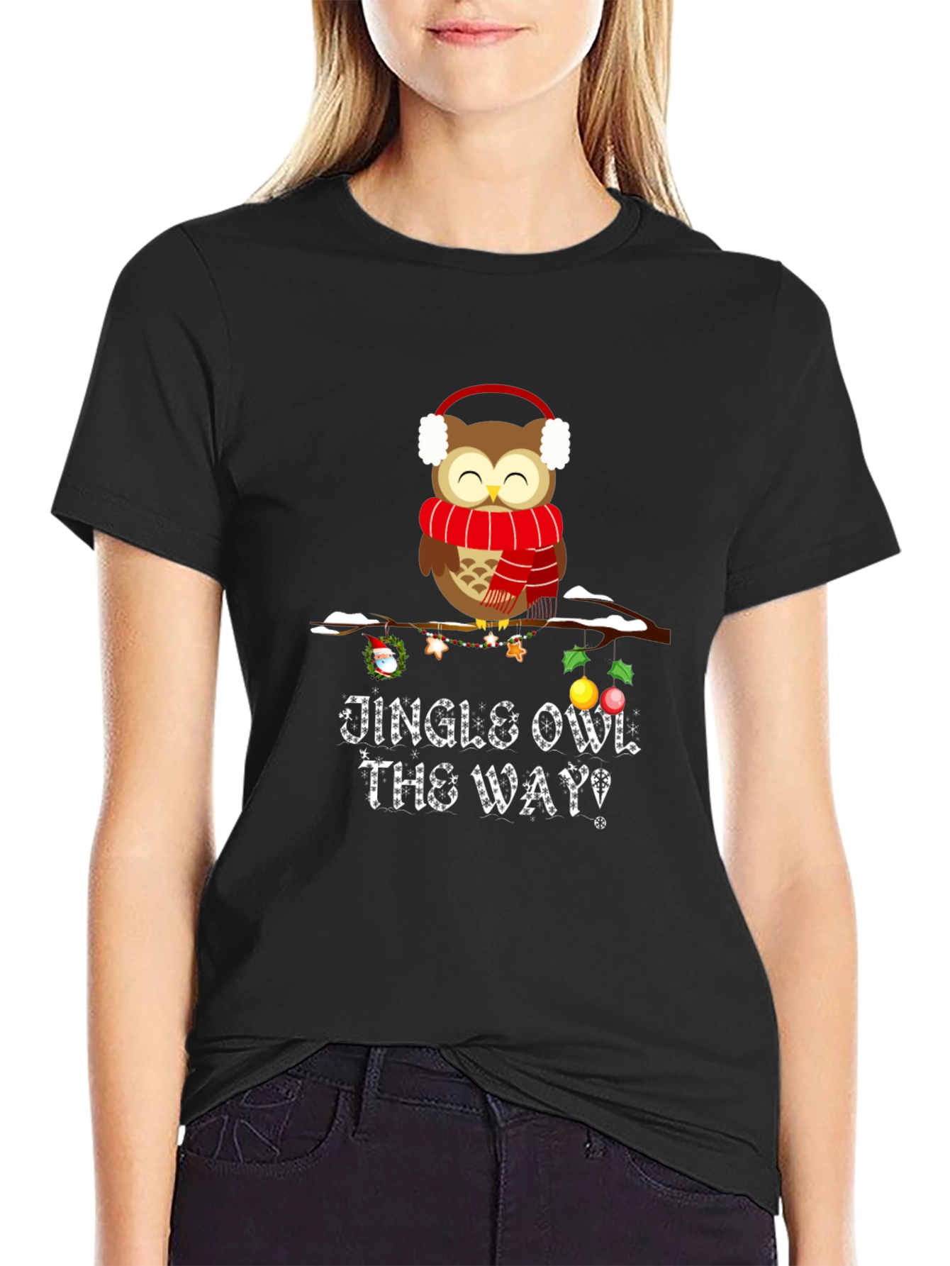 Festive Owl Graphic Tee: Jingle Owl the Way!