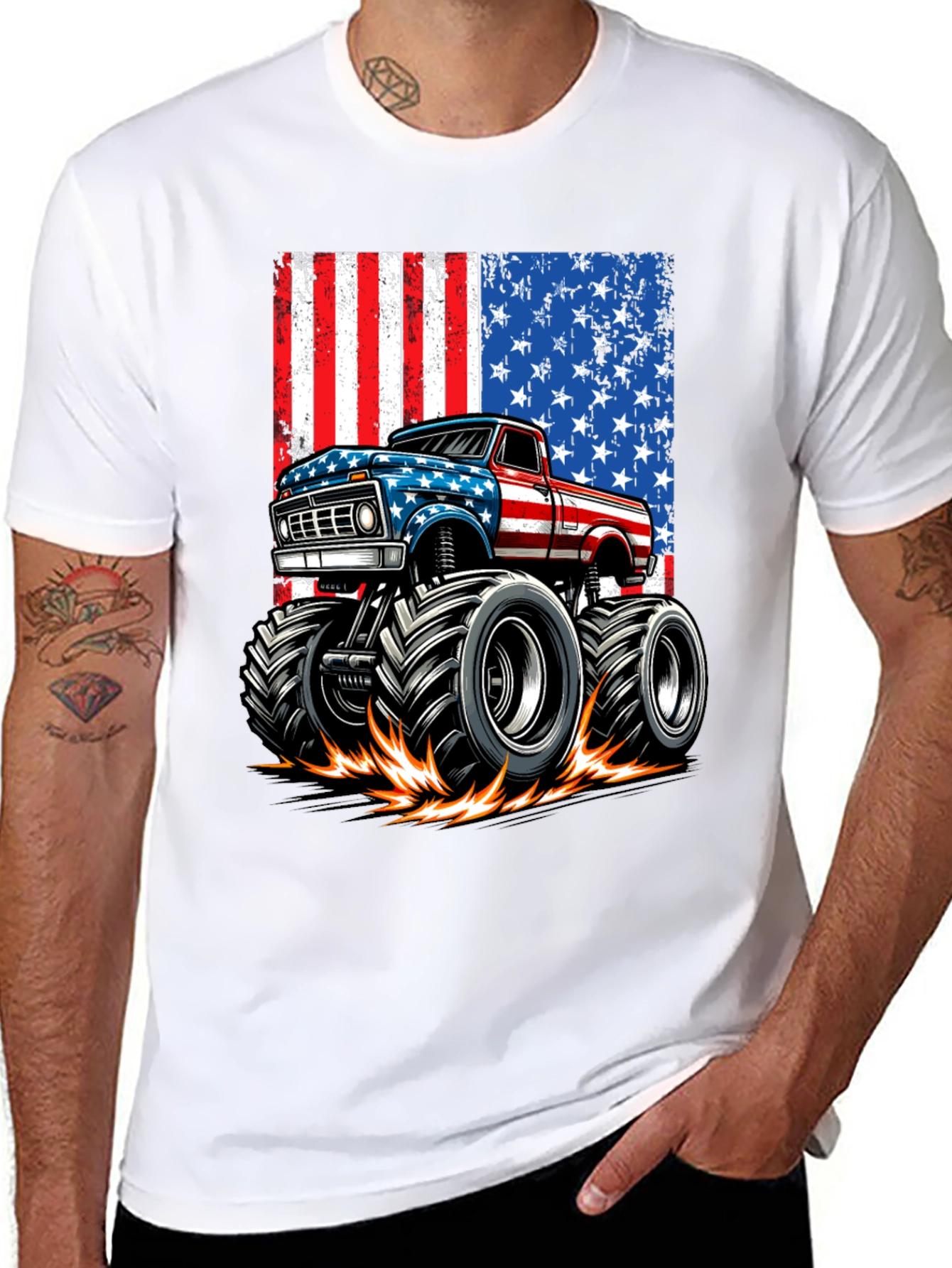 American Flag Monster Truck Graphic Tee