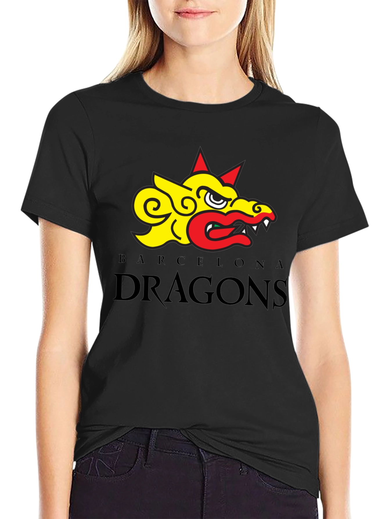 Barcelona Dragons Graphic Tee - Black Cotton T-Shirt
