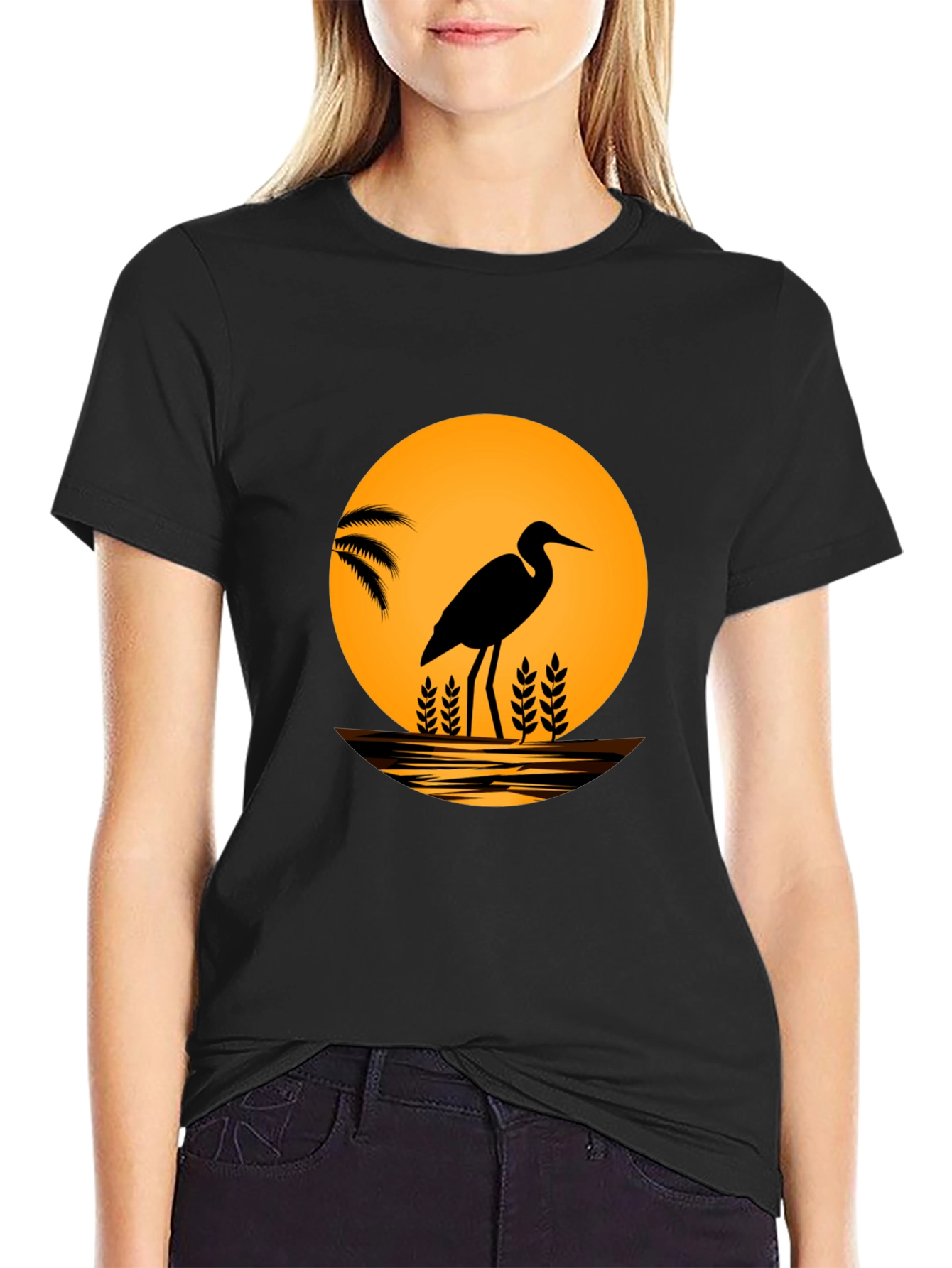 Heron Sunset Graphic T-Shirt