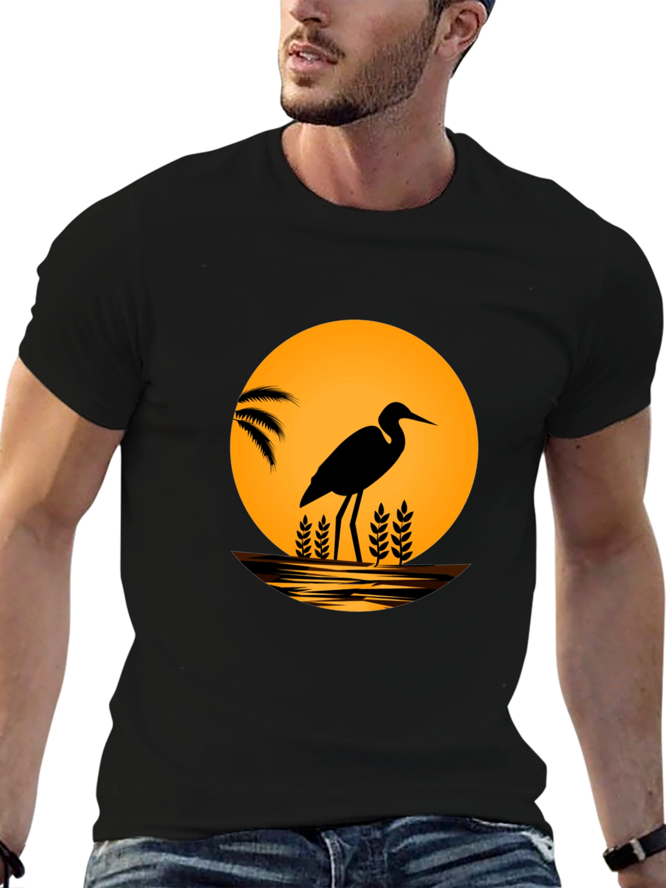 Heron Sunset Graphic T-Shirt