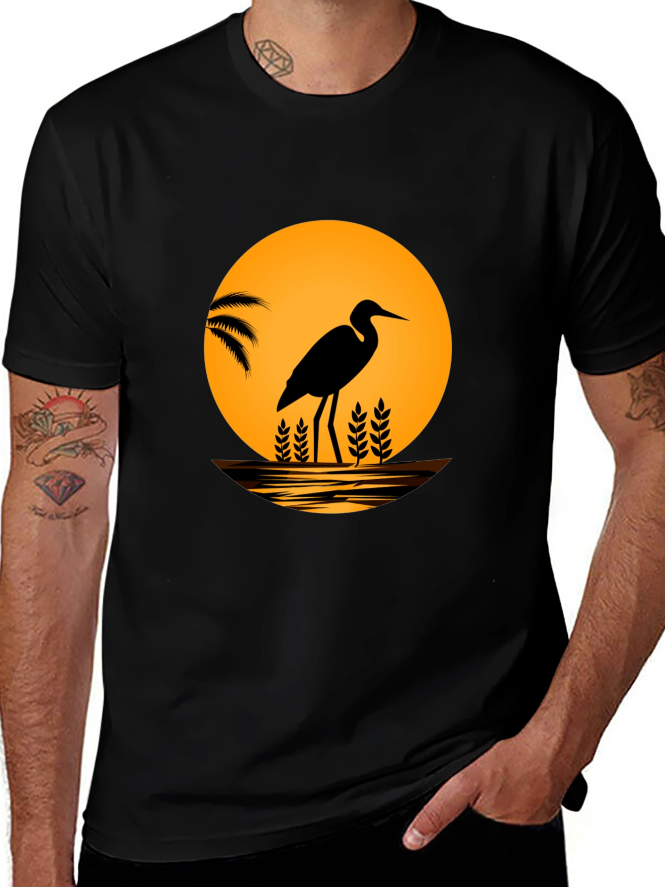 Heron Sunset Graphic T-Shirt