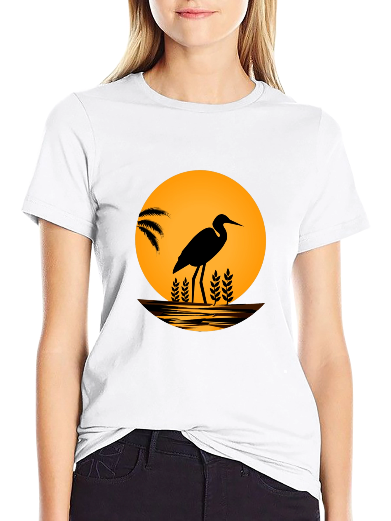 Heron Sunset Graphic T-Shirt