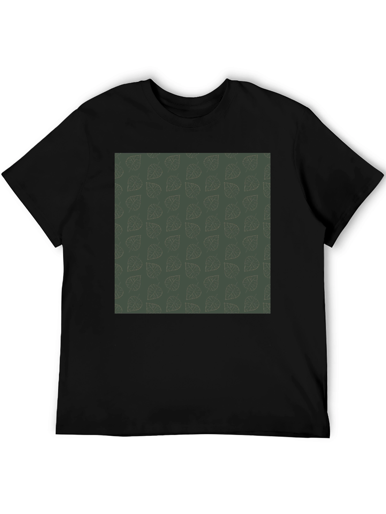Leaf Pattern Black T-Shirt - Casual Style
