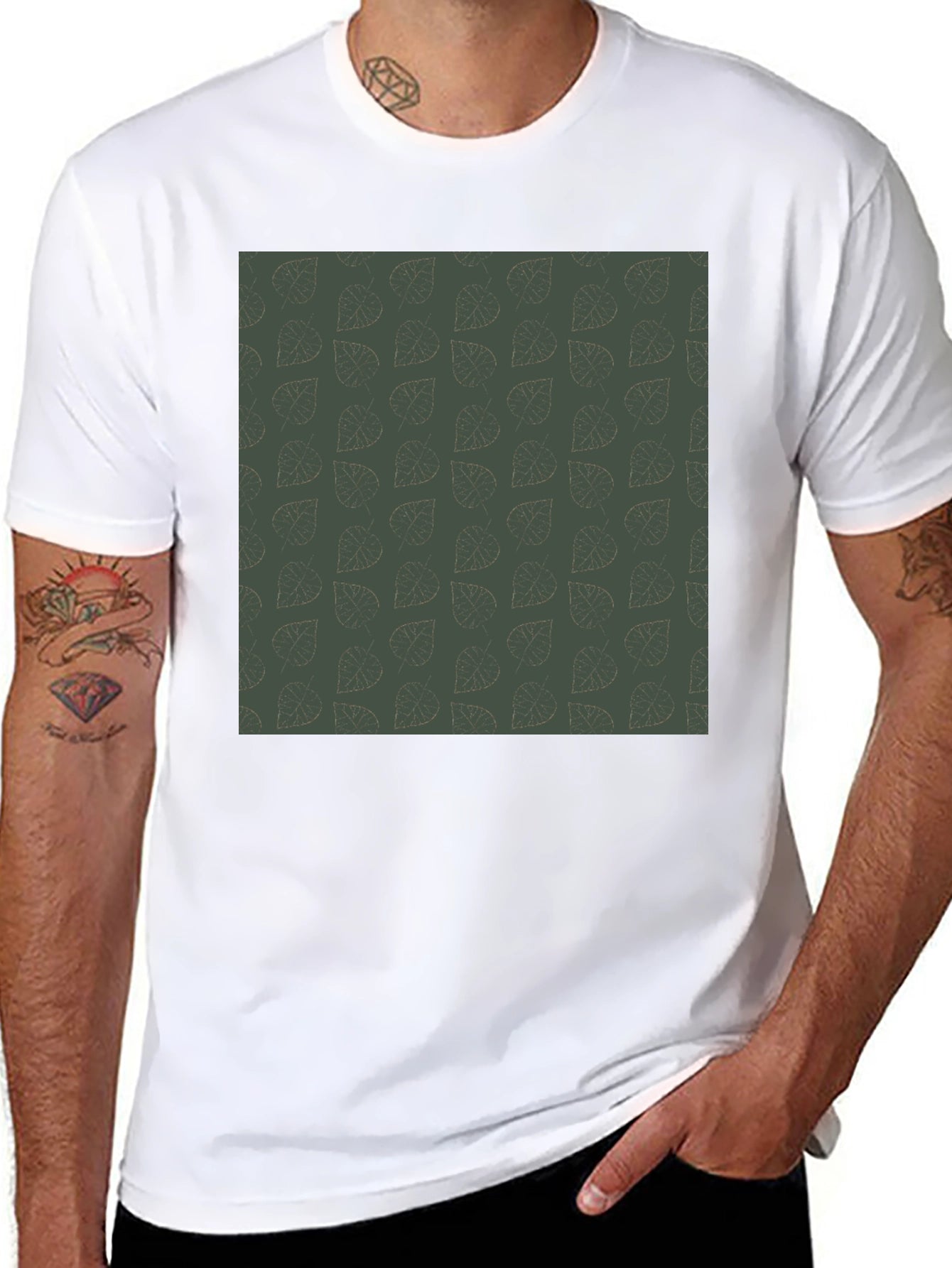 Leaf Pattern Black T-Shirt - Casual Style