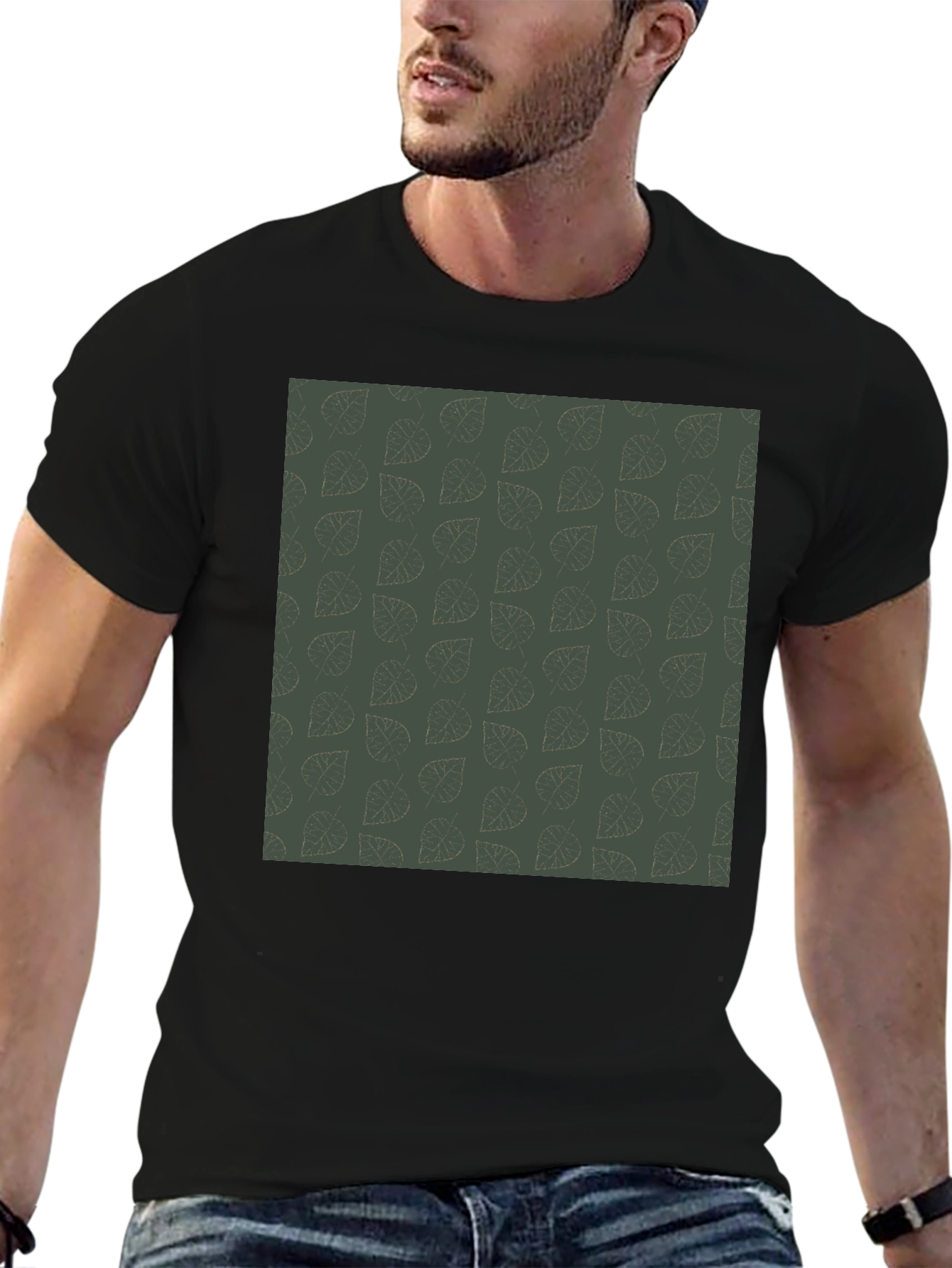 Leaf Pattern Black T-Shirt - Casual Style