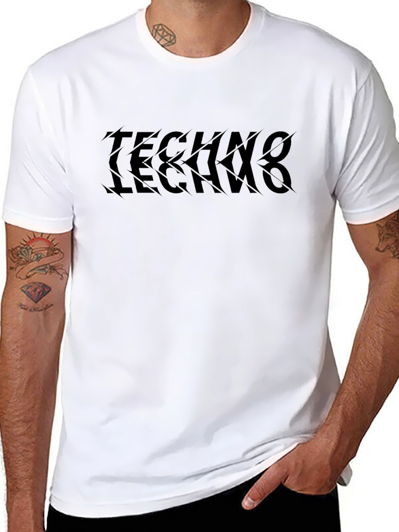 Techno Text Tee - Edgy Graphic Print T-Shirt