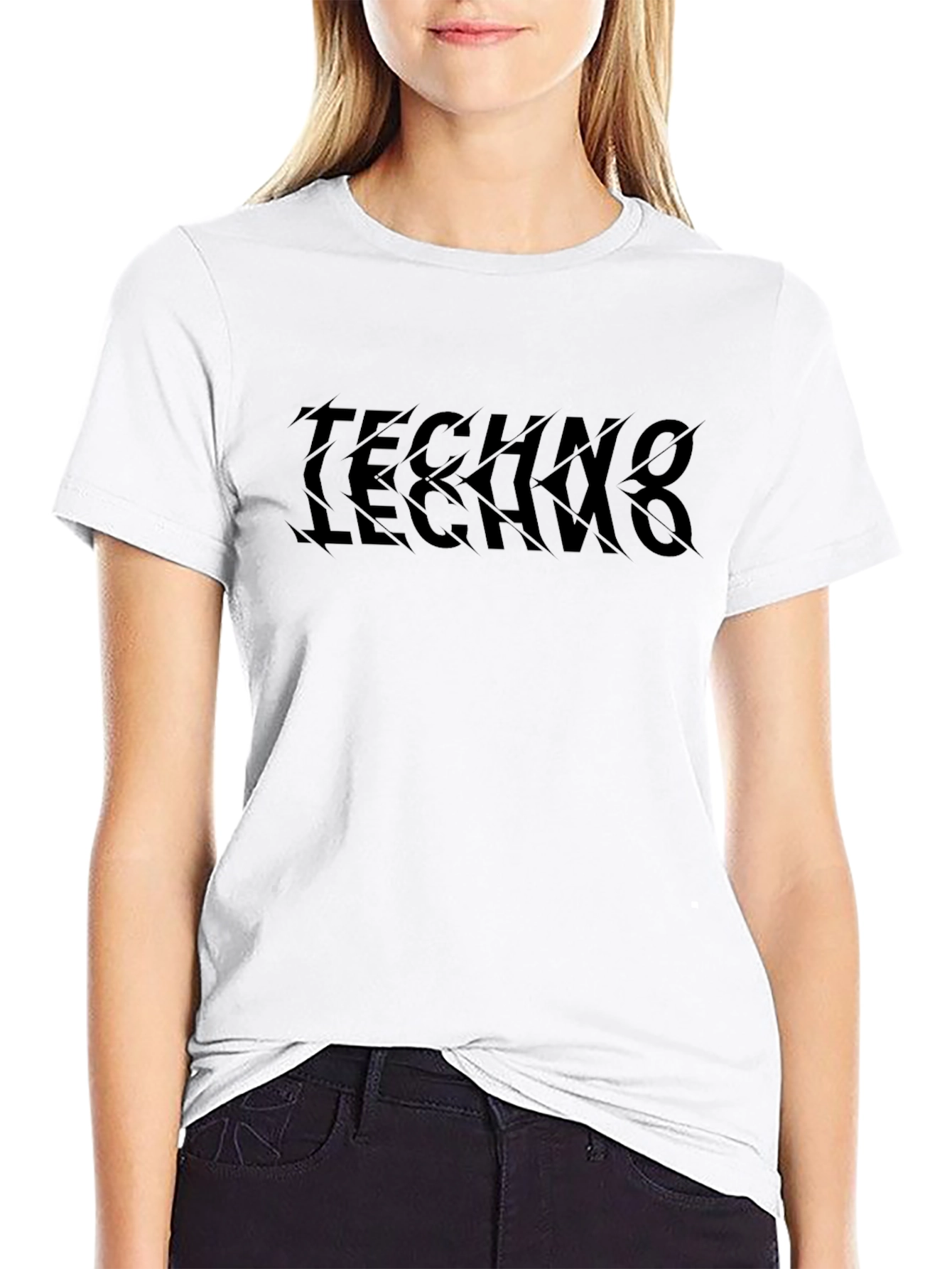 Techno Text Tee - Edgy Graphic Print T-Shirt