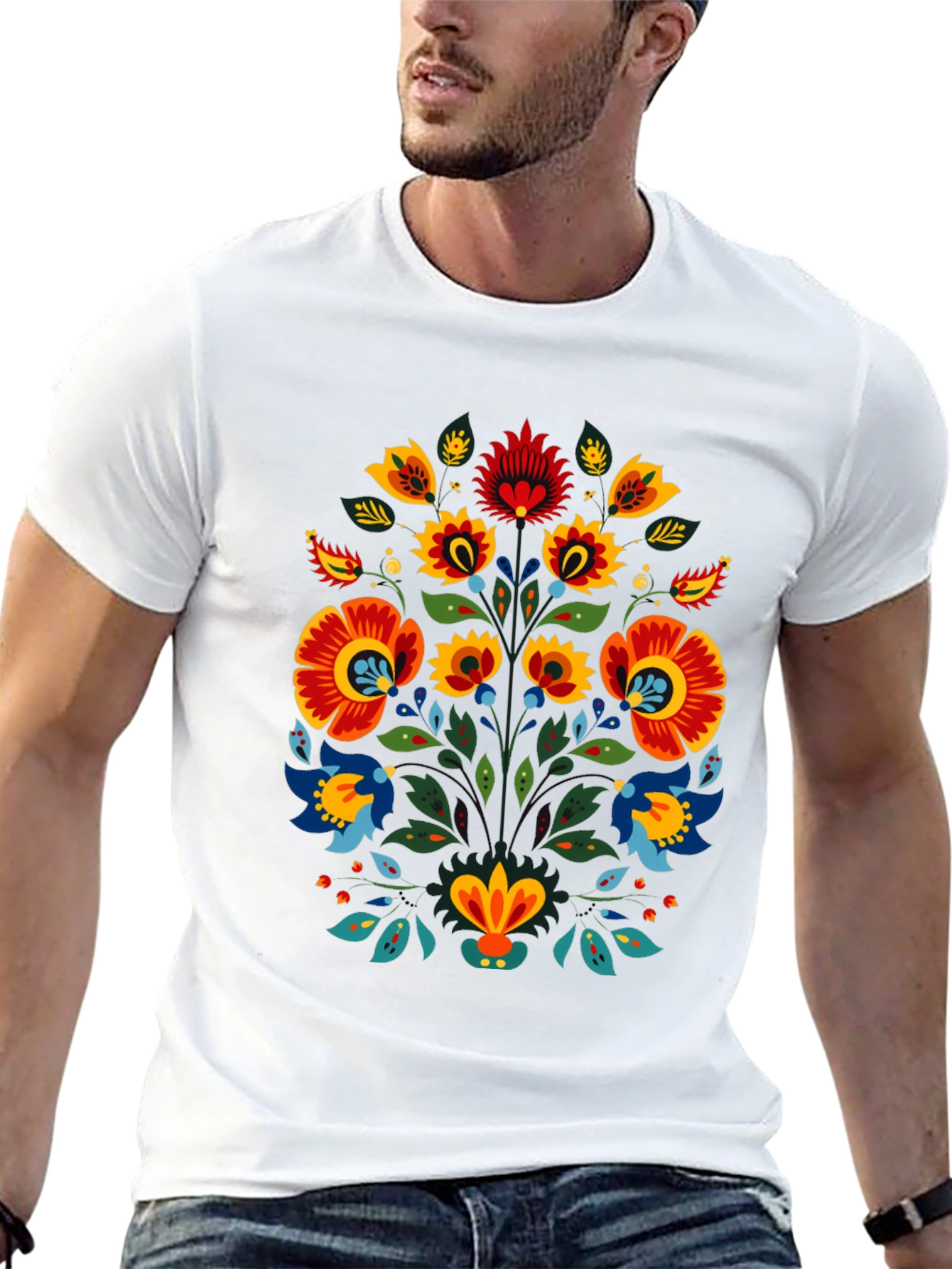 Floral Folk Art Graphic Black T-Shirt