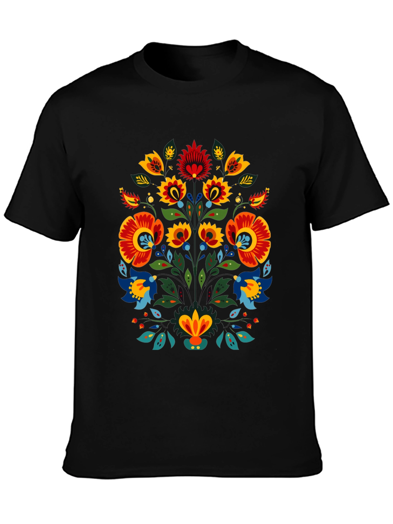 Floral Folk Art Graphic Black T-Shirt