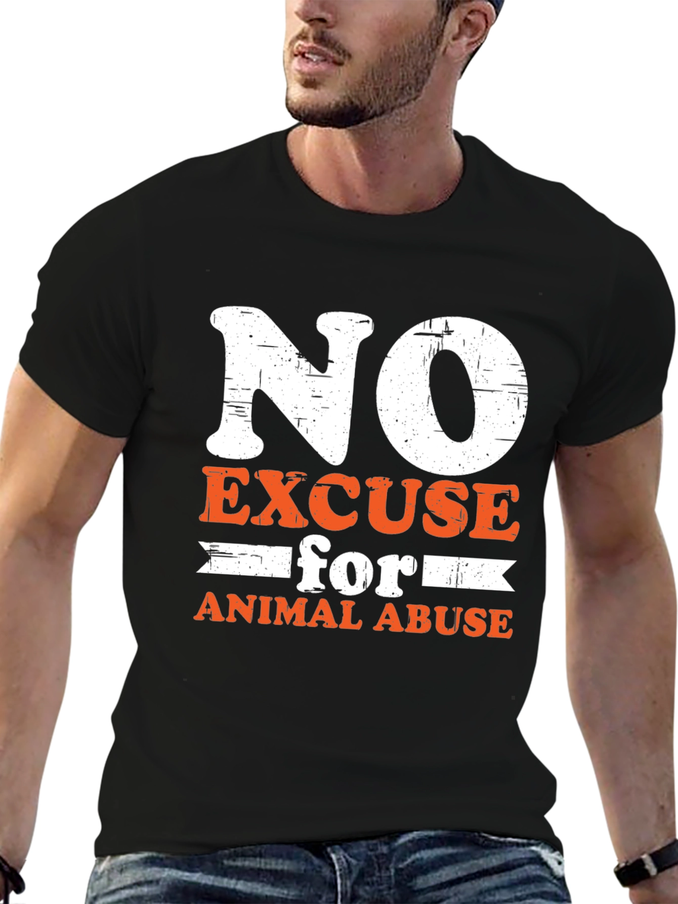 No Excuse For Animal Abuse Black Graphic T-Shirt