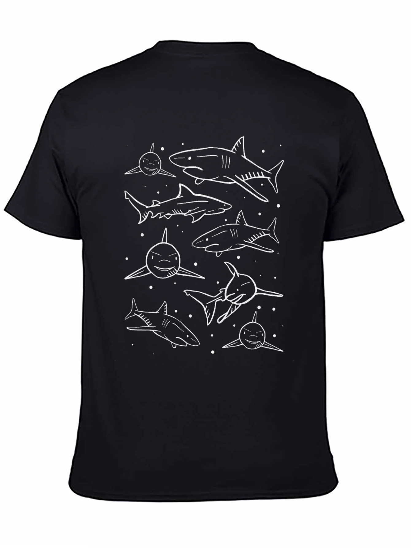 Shark Print T-Shirt - Black Cotton Tee