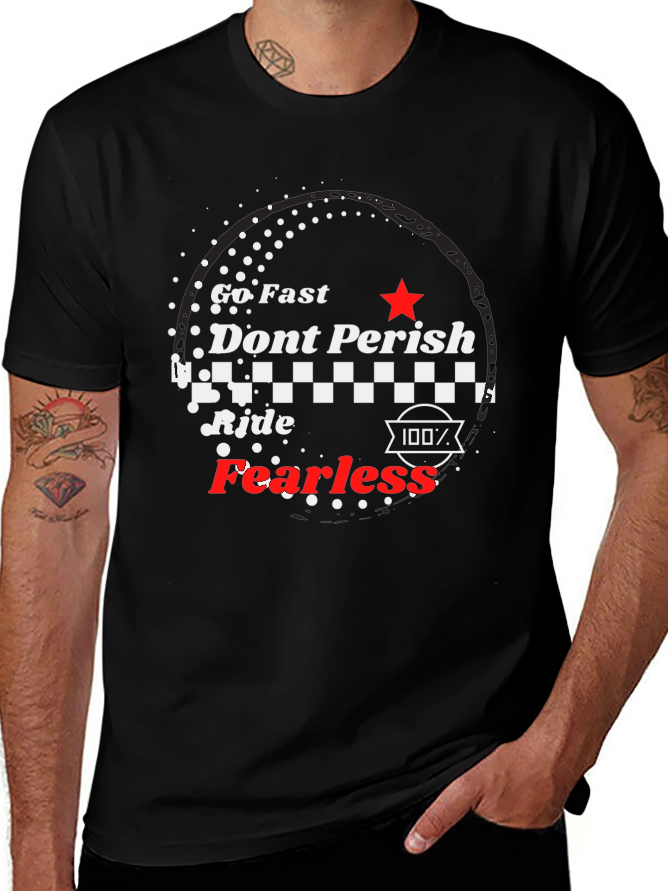 Go Fast Fearless Ride Black Graphic Tee