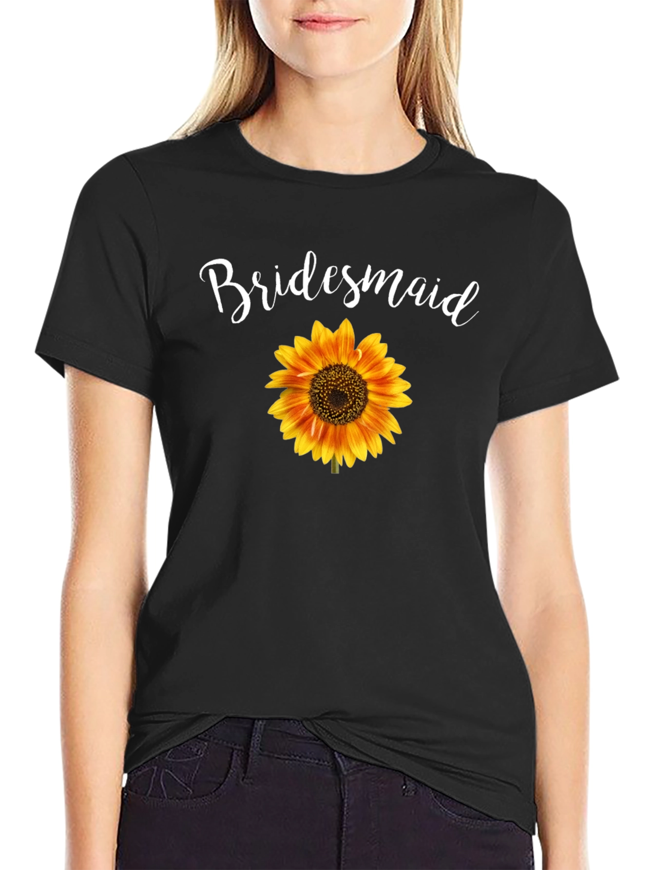 Bridesmaid Sunflower Graphic Tee - Black
