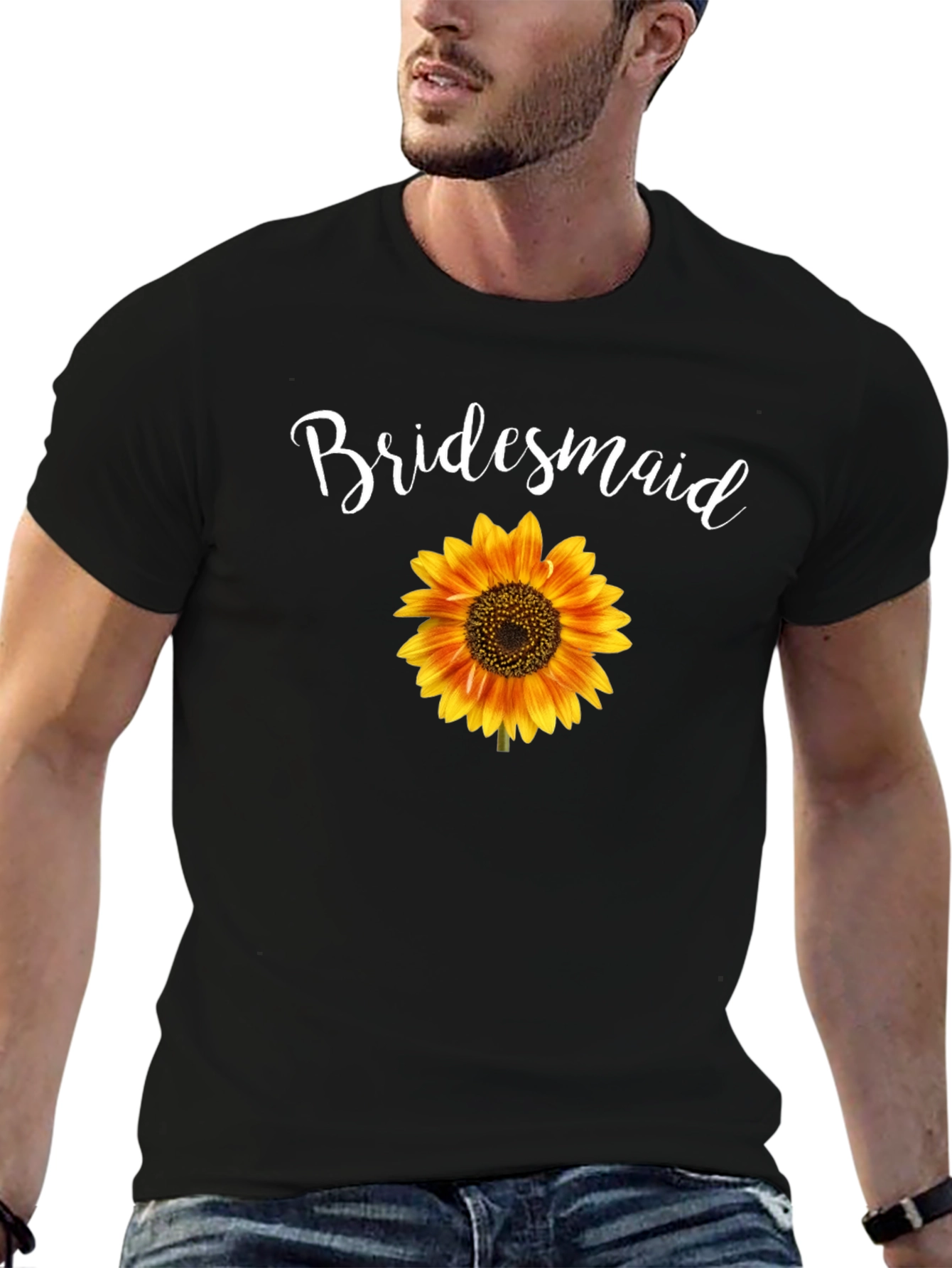 Bridesmaid Sunflower Graphic Tee - Black