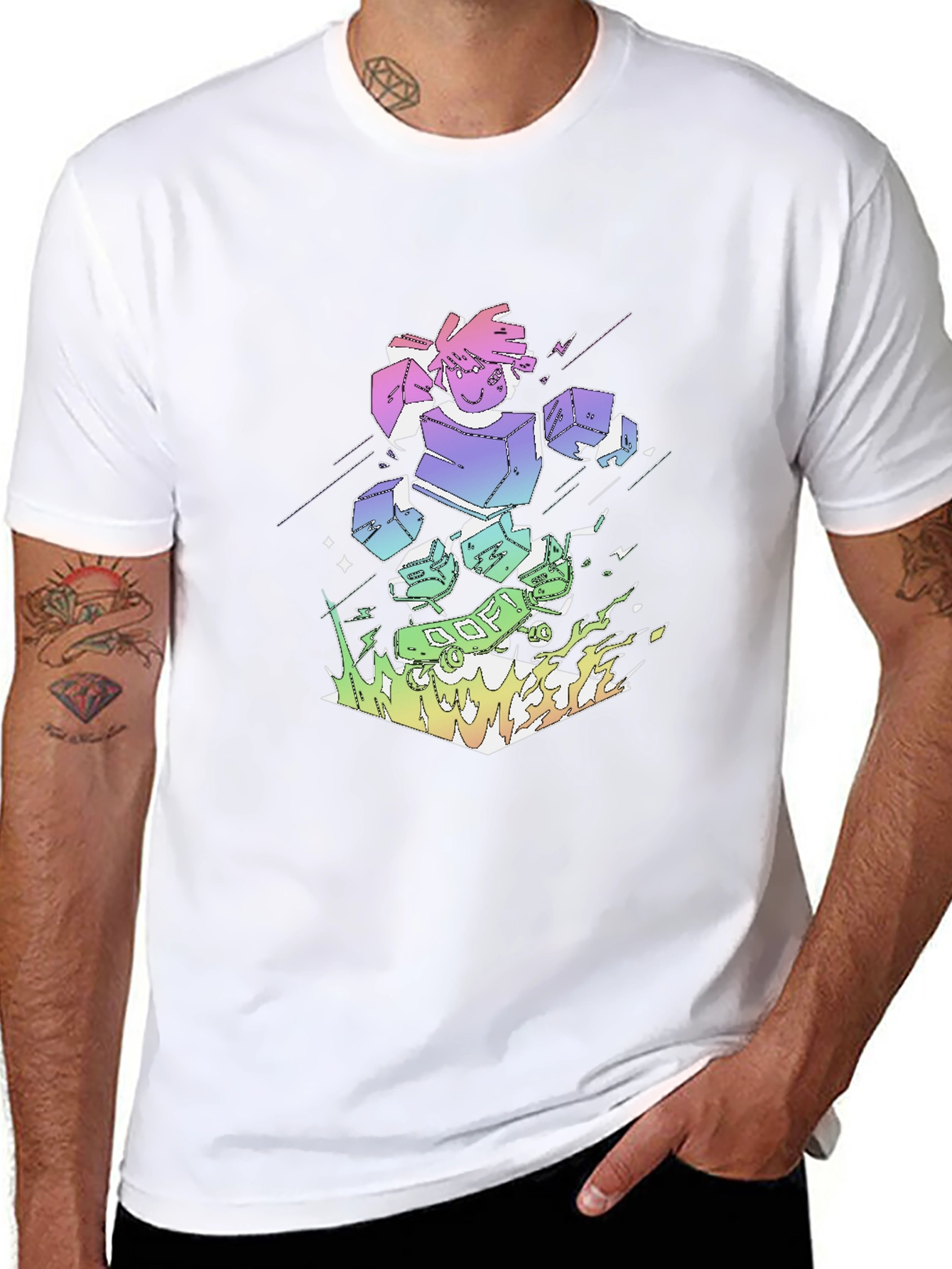 Retro Anime Robot Graphic Black T-Shirt