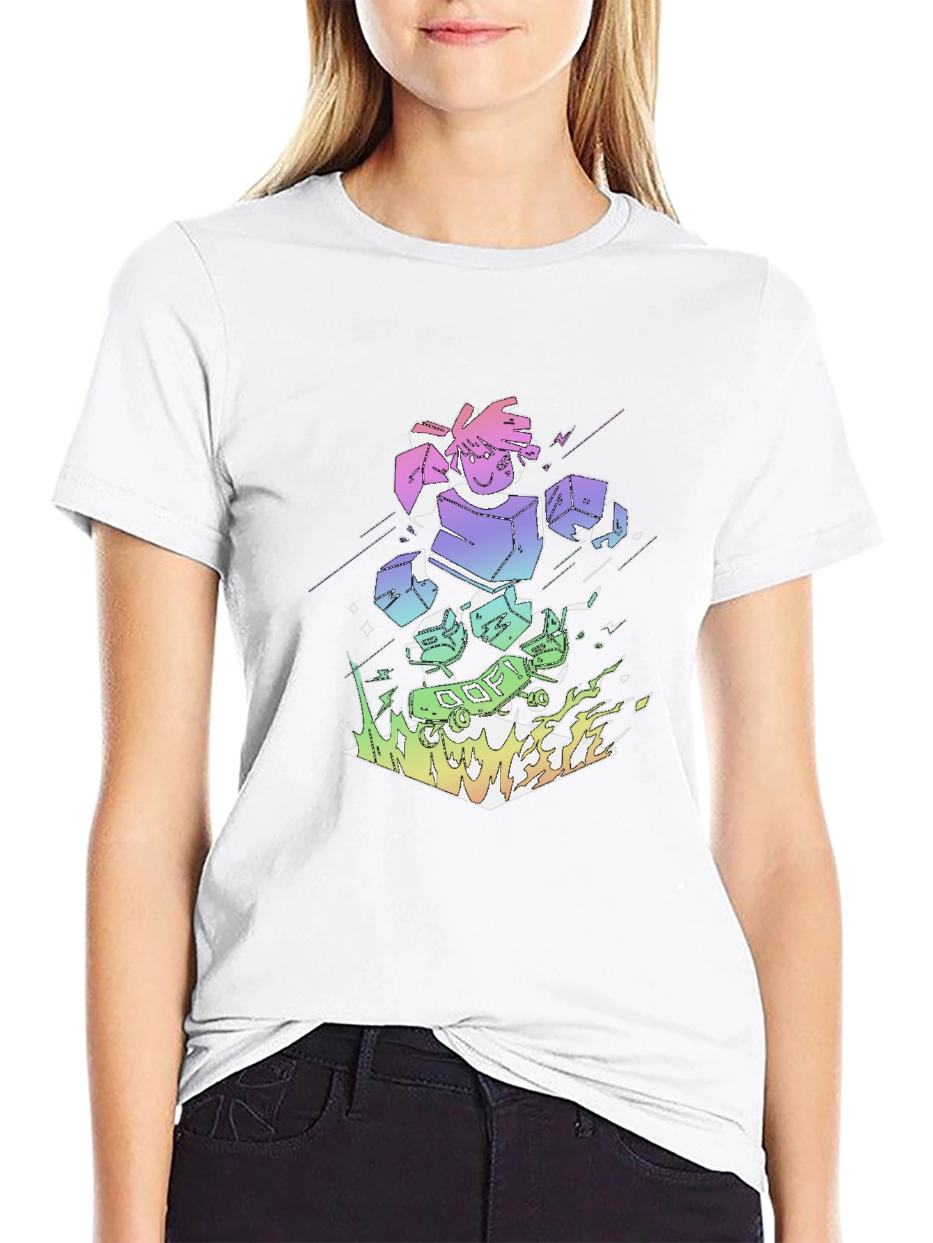 Retro Anime Robot Graphic Black T-Shirt