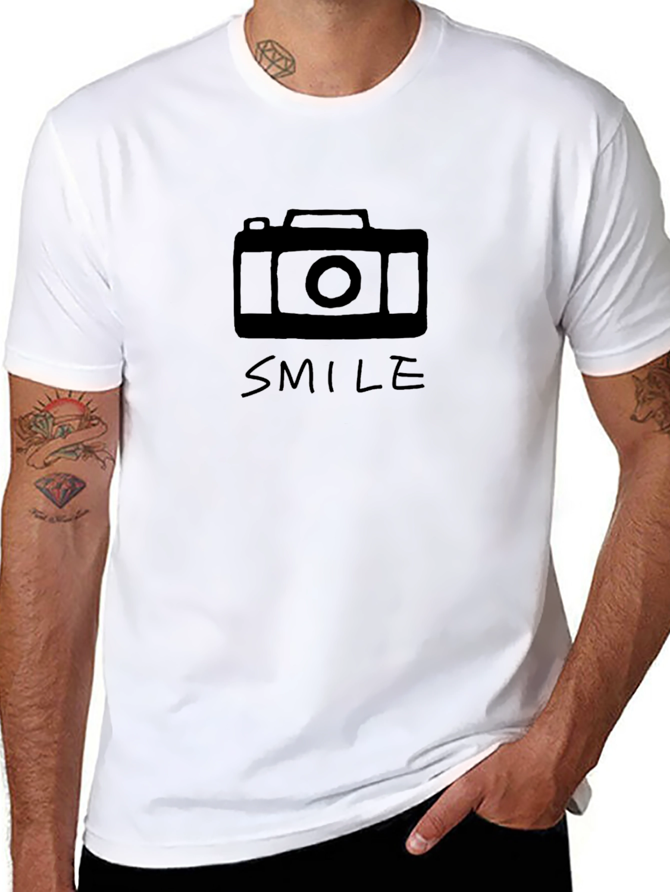 Camera Graphic Tee -  Smile - Black Unisex Shirt