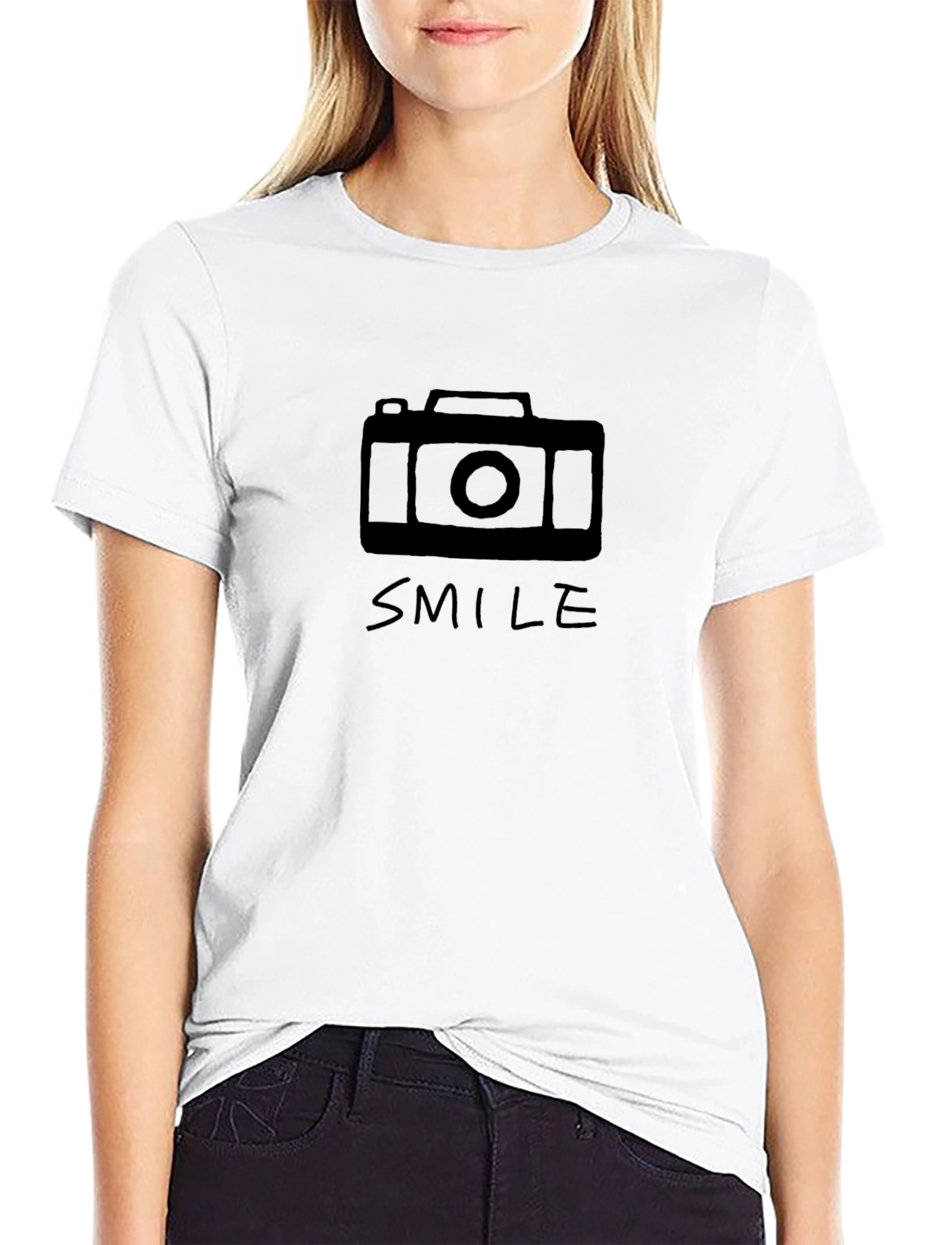 Camera Graphic Tee -  Smile - Black Unisex Shirt