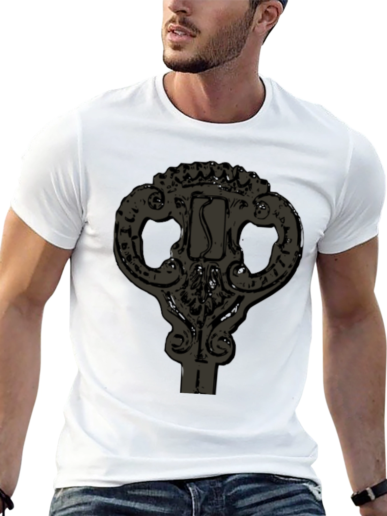 Ornate Key Graphic T-Shirt - Black
