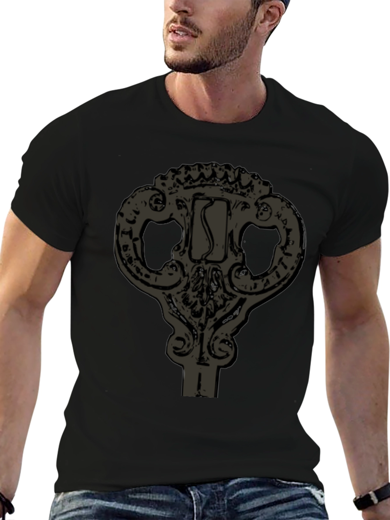 Ornate Key Graphic T-Shirt - Black