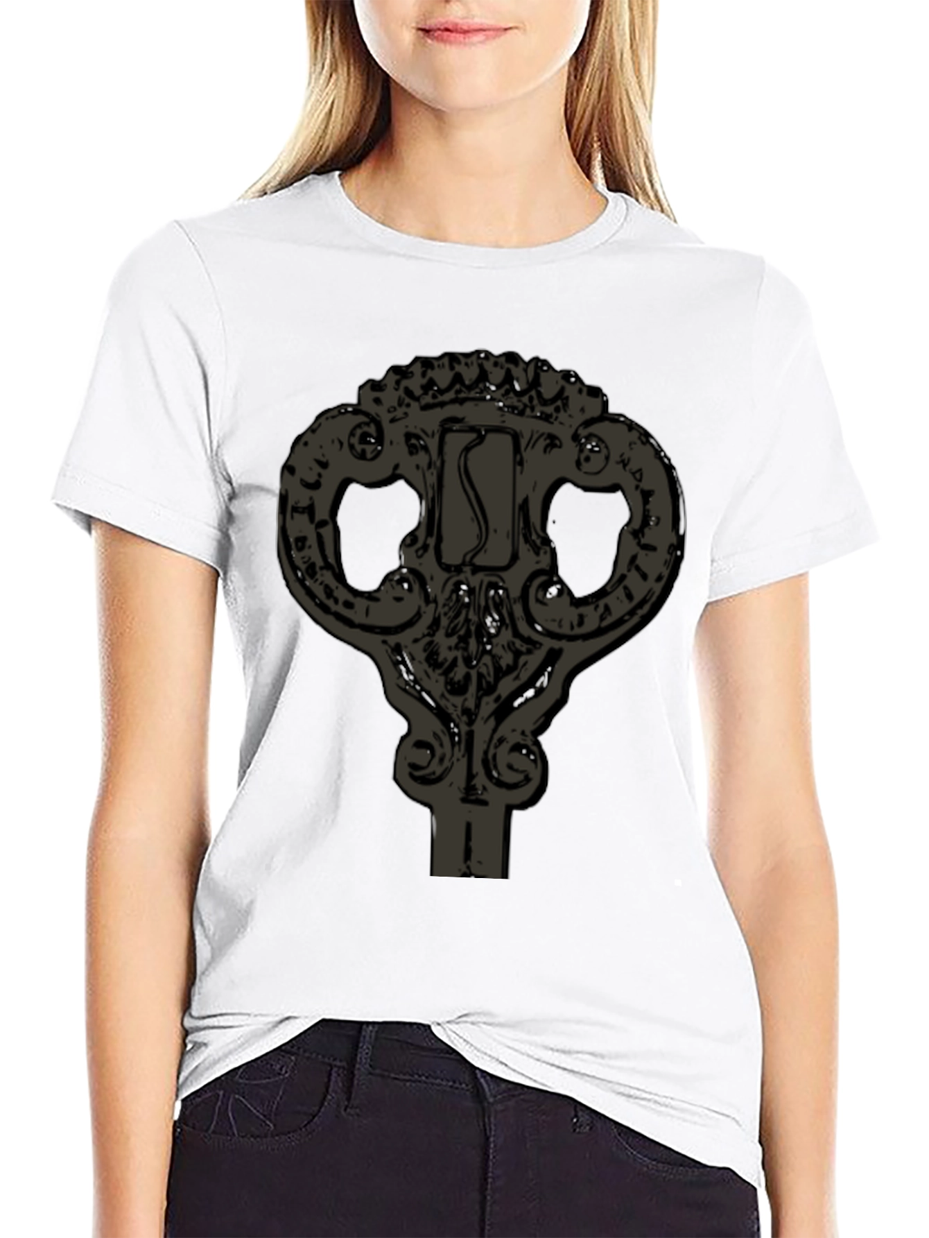 Ornate Key Graphic T-Shirt - Black