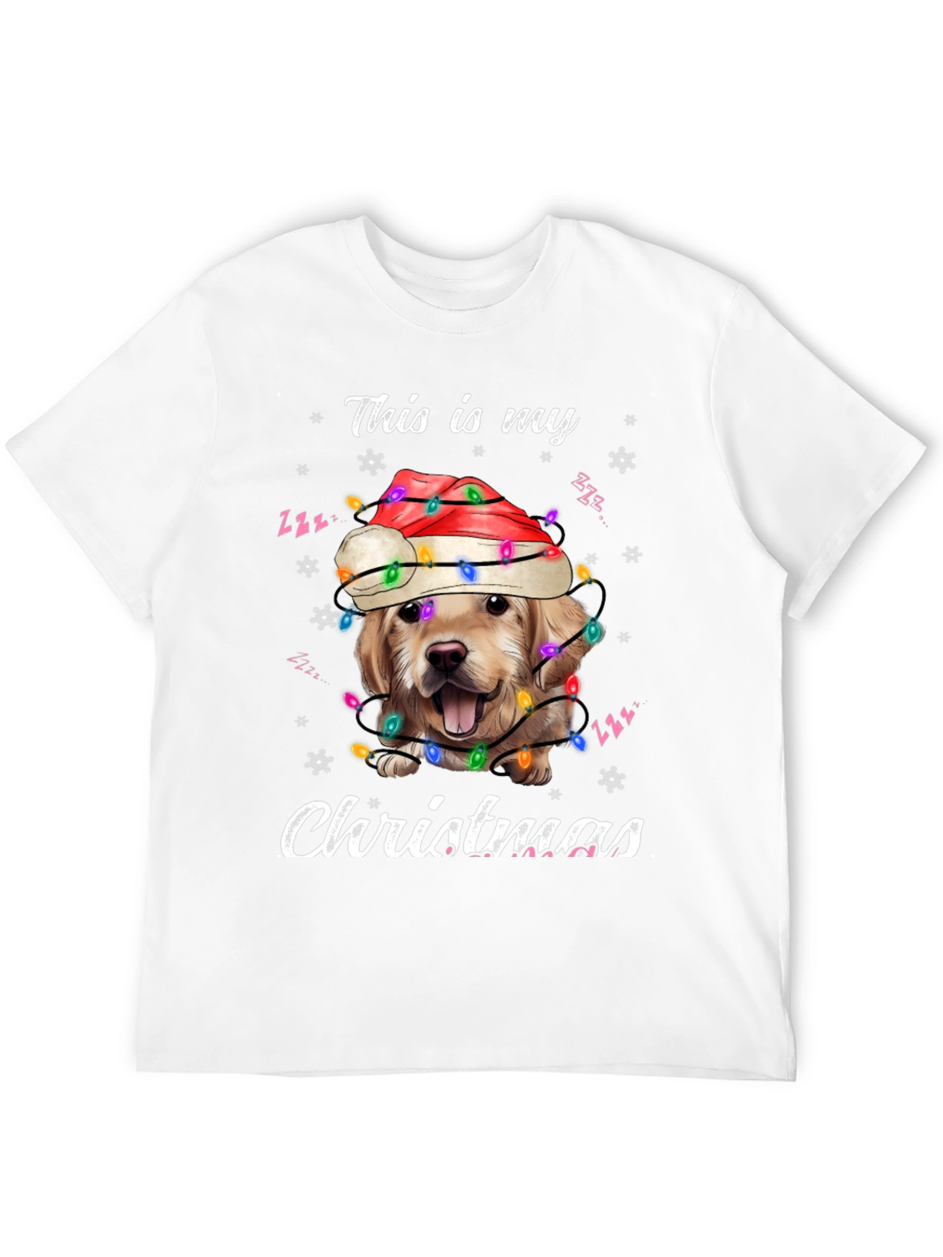 Dog Christmas T-Shirt Golden Retriever Santa Lights Tee