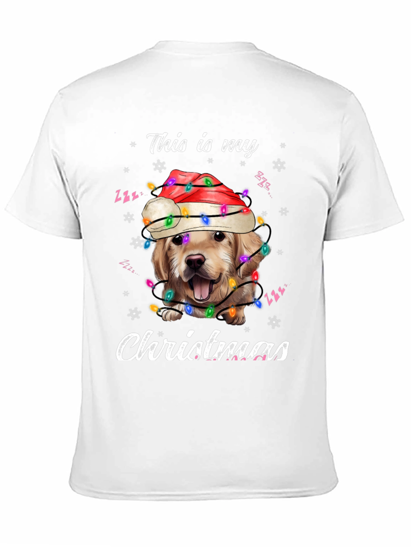 Dog Christmas T-Shirt Golden Retriever Santa Lights Tee