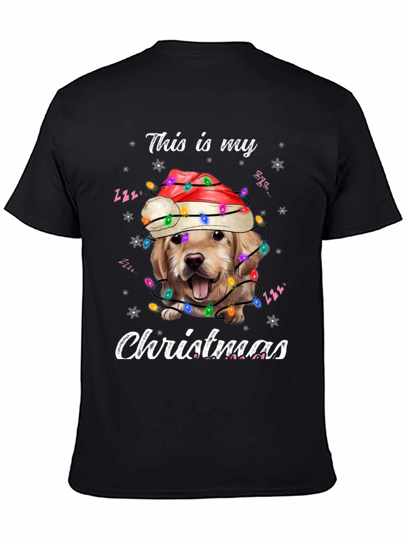 Dog Christmas T-Shirt Golden Retriever Santa Lights Tee