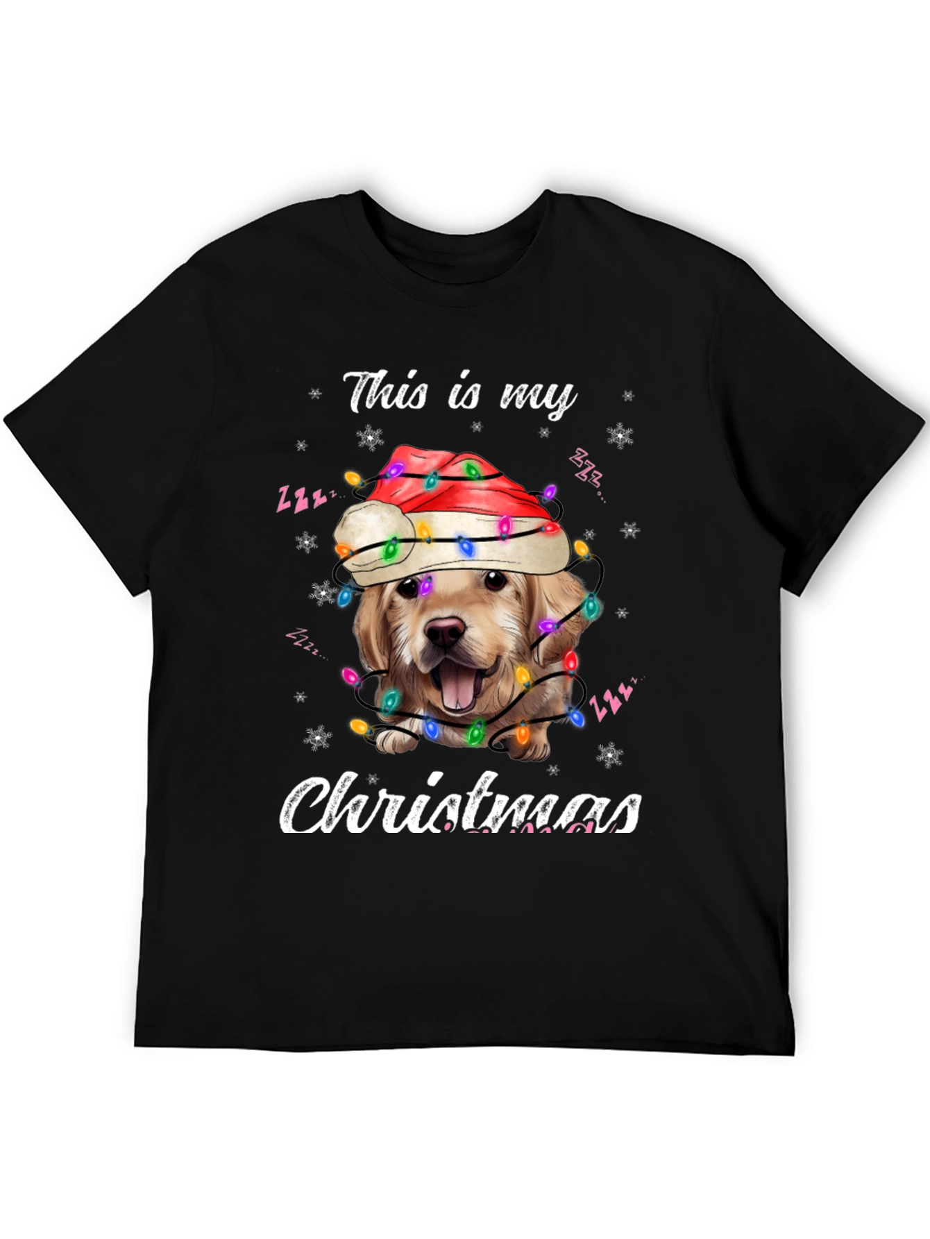 Dog Christmas T-Shirt Golden Retriever Santa Lights Tee