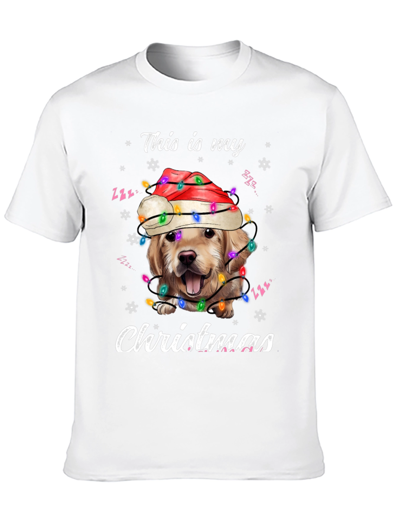 Dog Christmas T-Shirt Golden Retriever Santa Lights Tee