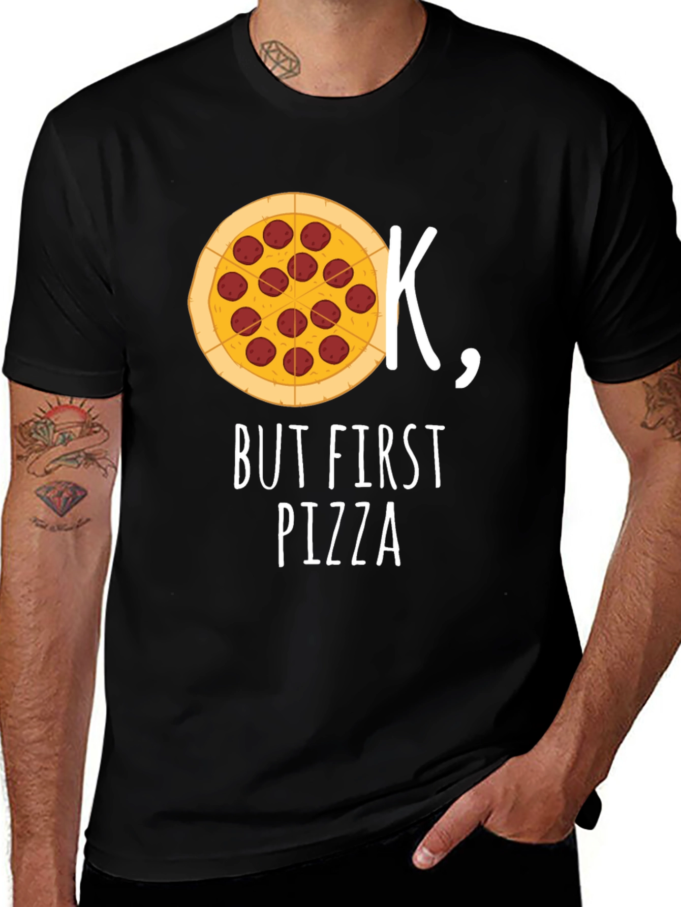 Ok But First Pizza Black Graphic T-Shirt