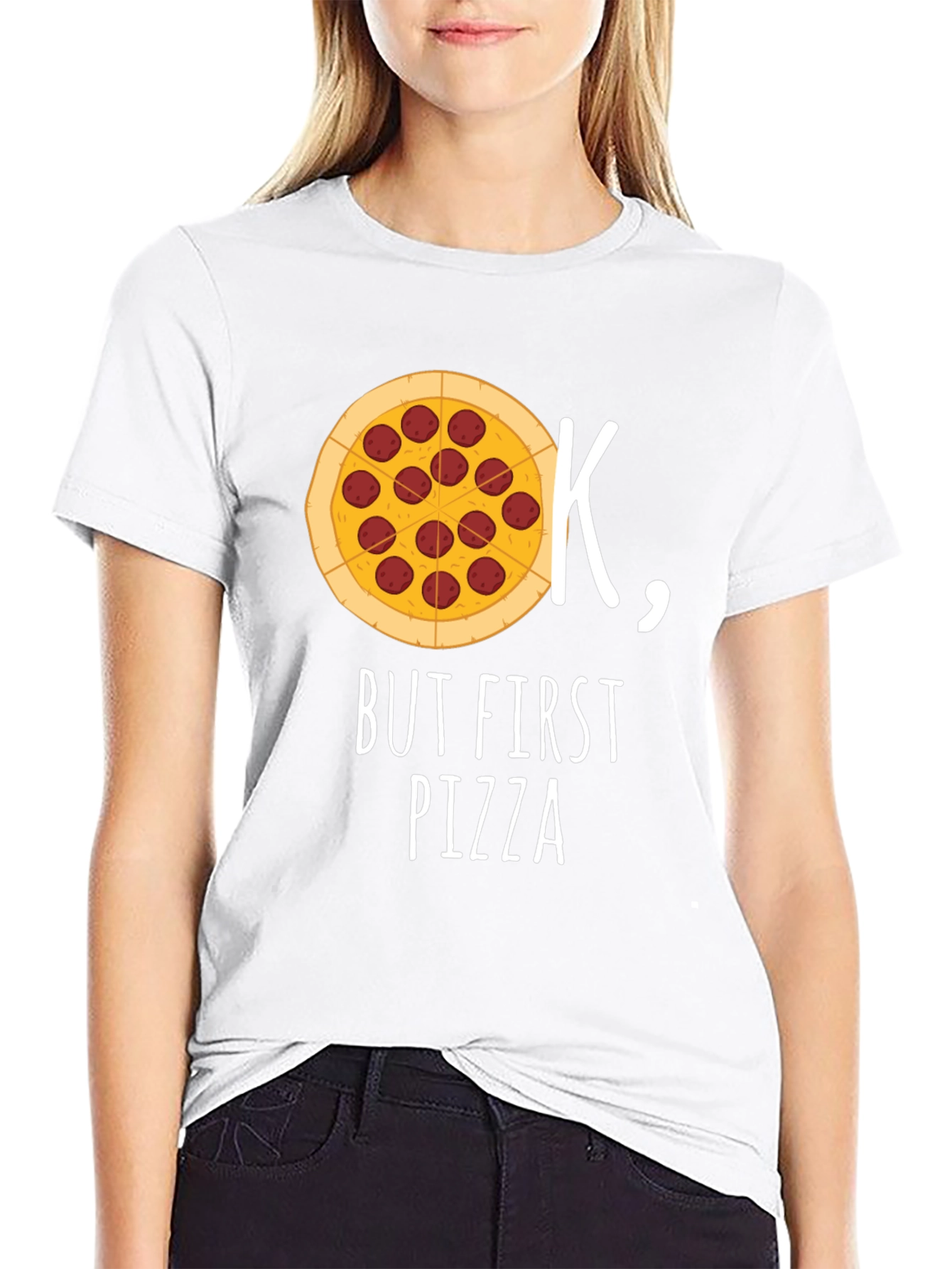 Ok But First Pizza Black Graphic T-Shirt