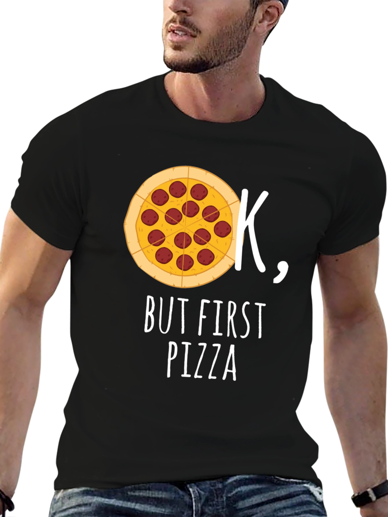 Ok But First Pizza Black Graphic T-Shirt