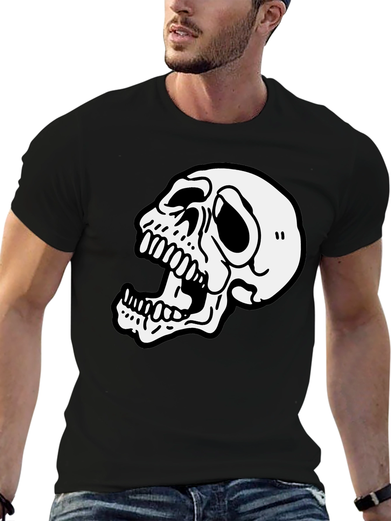 Skull Graphic Print Black T-Shirt