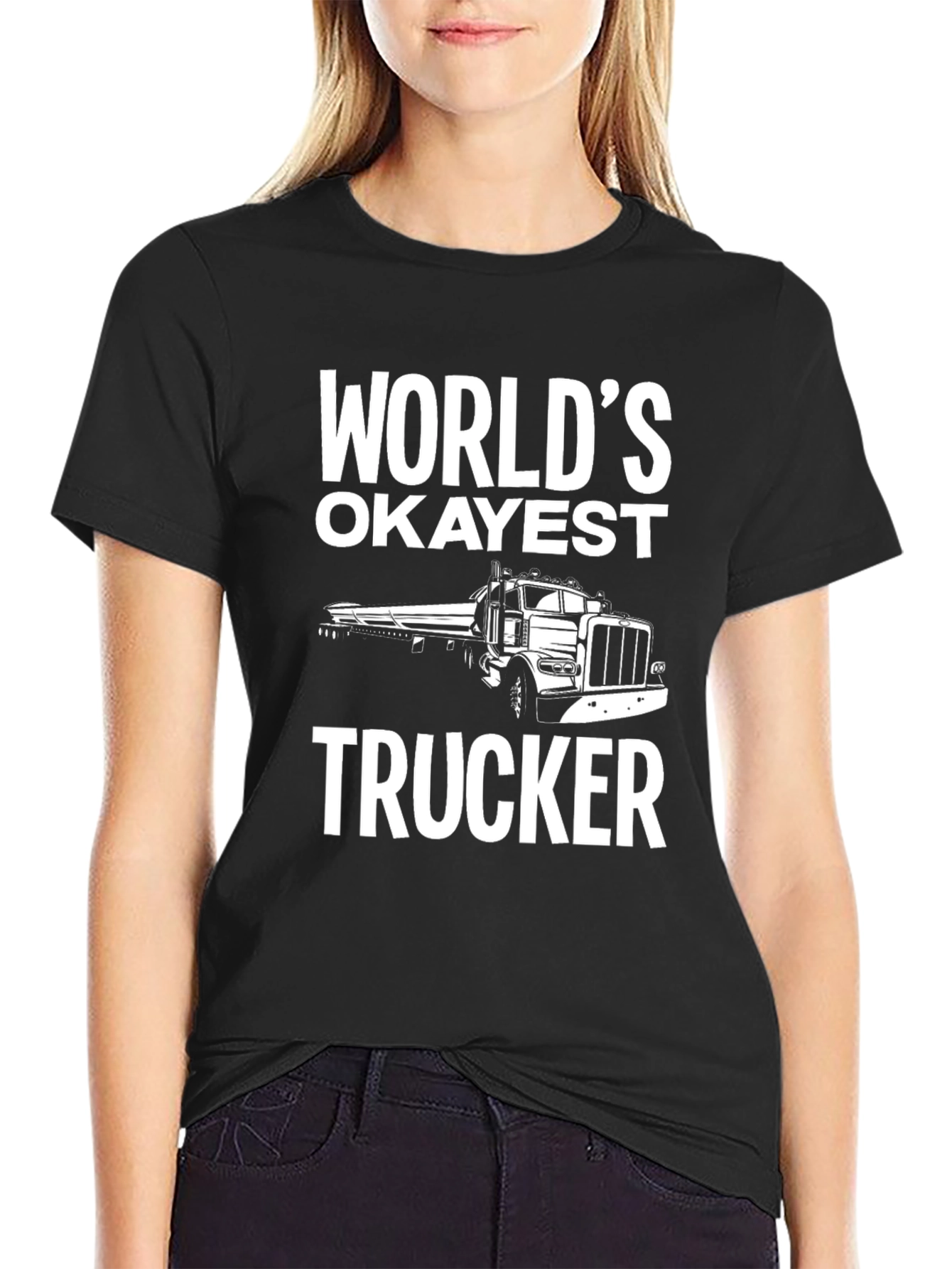 Worlds Okayest Trucker Black T-Shirt