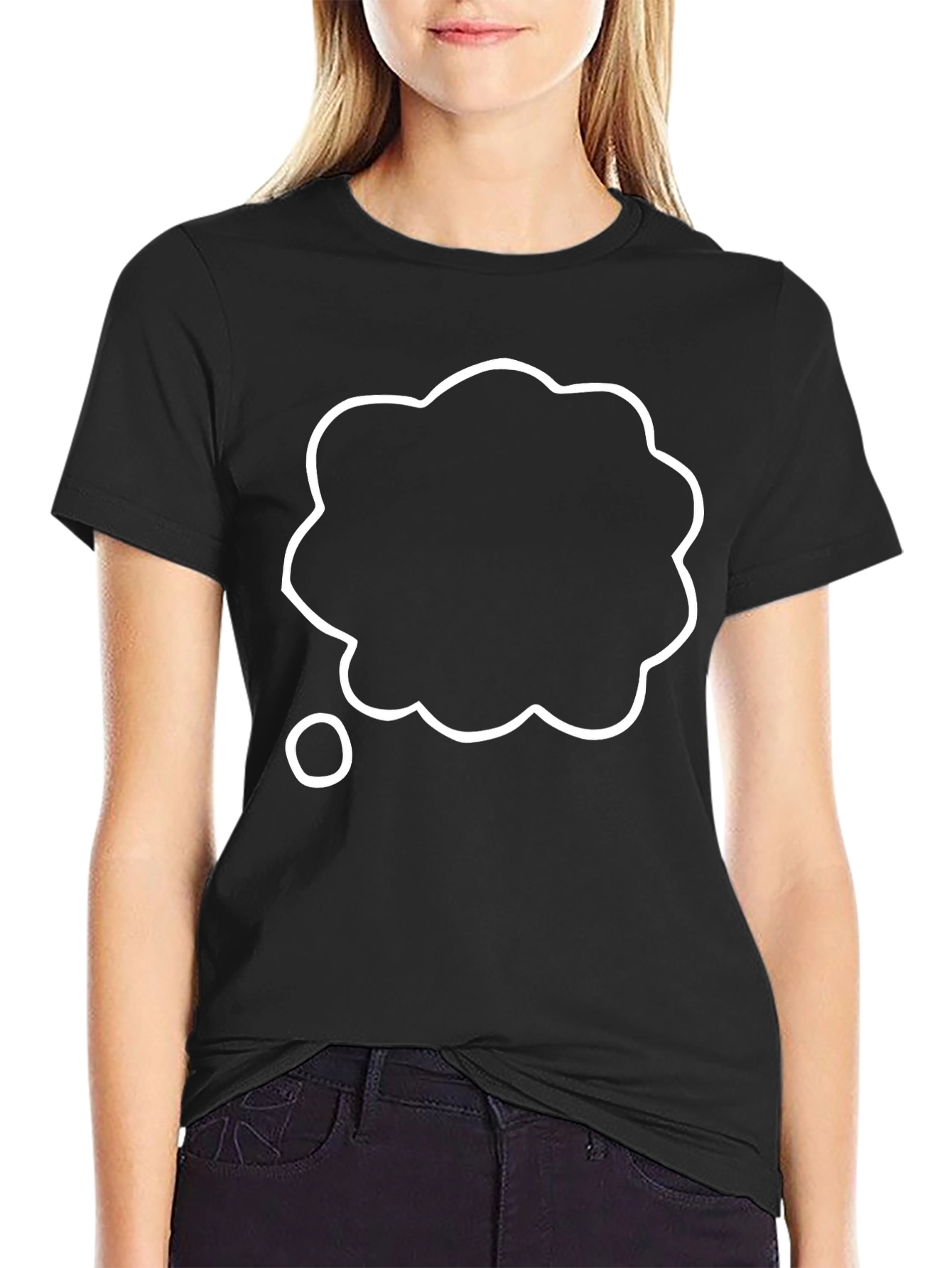 Black T-Shirt with White Thought Bubble Design