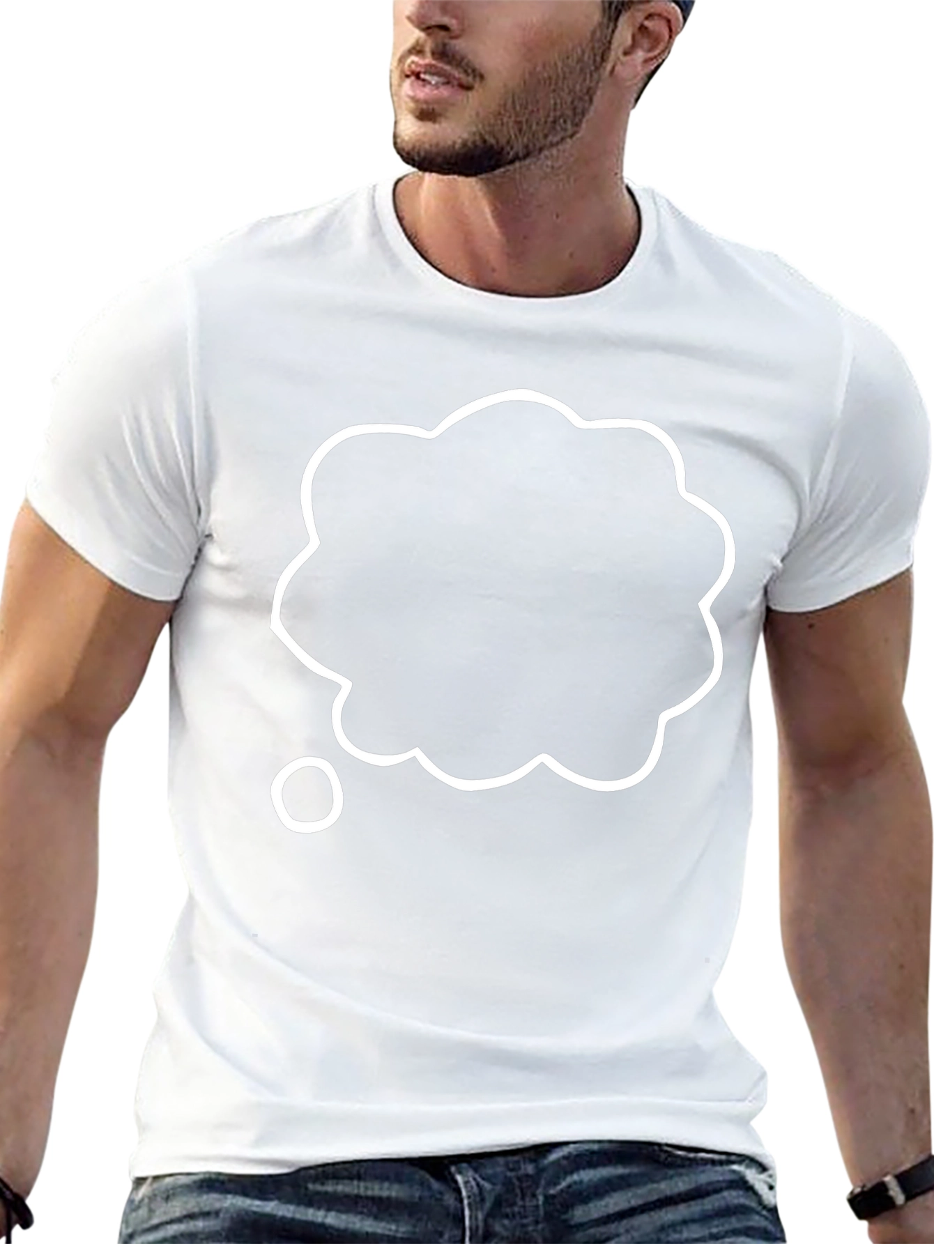 Black T-Shirt with White Thought Bubble Design