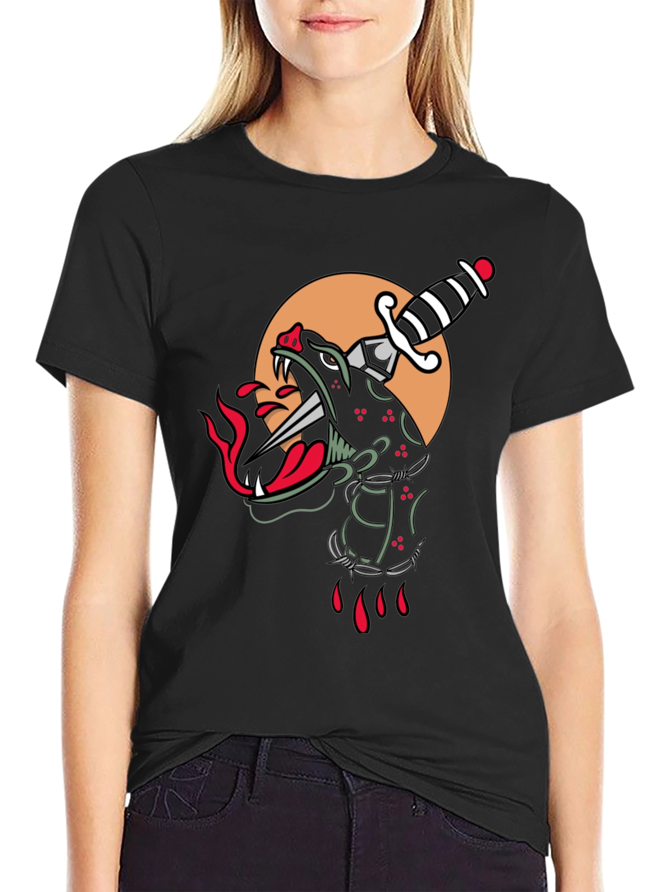 Edgy Black Panther Dagger Graphic T-Shirt