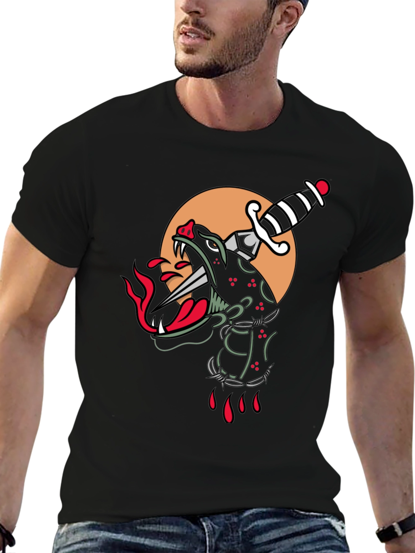 Edgy Black Panther Dagger Graphic T-Shirt